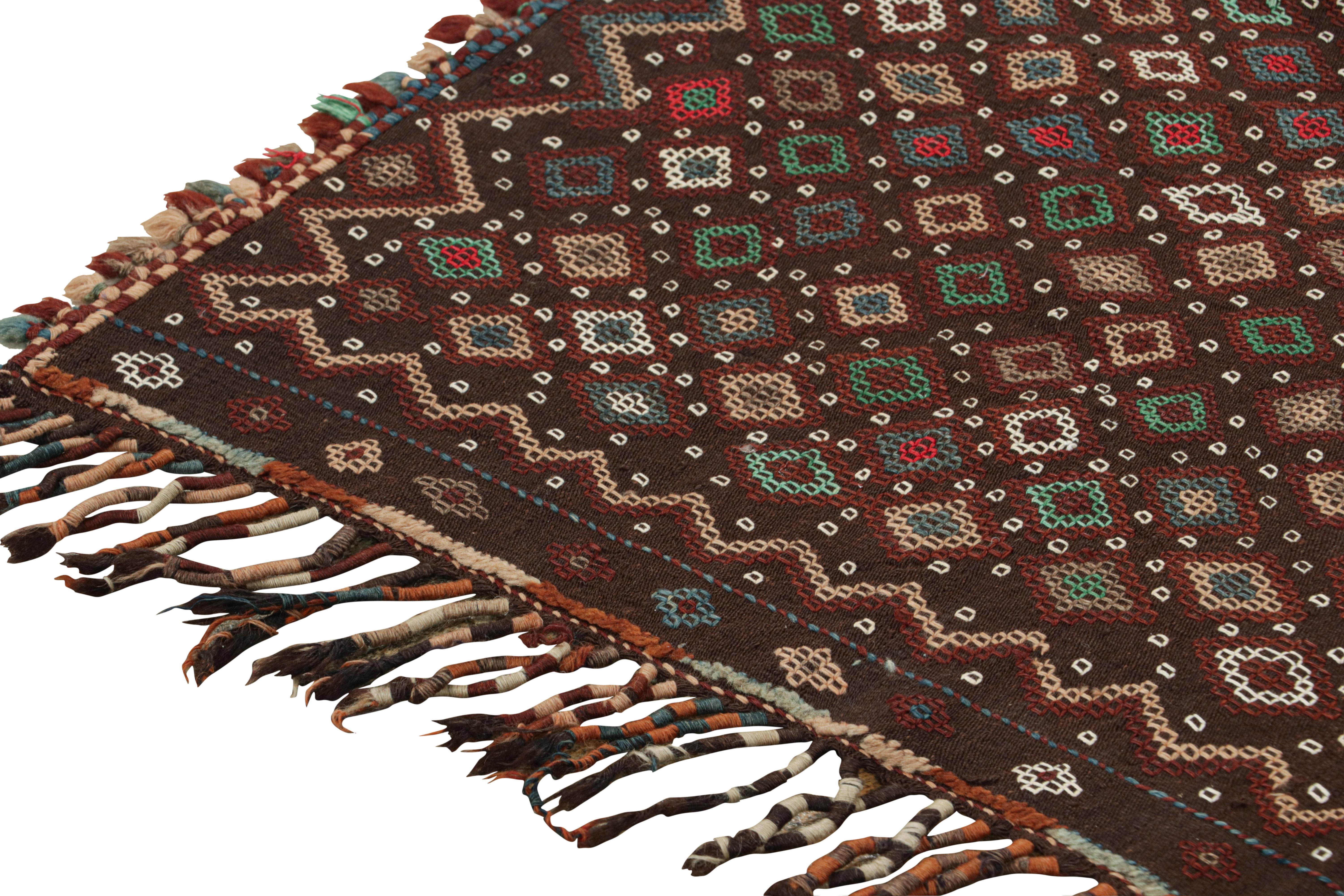 Vintage Tribal Kilim in Brown with Polychromatic Diamond Patterns by Rug & Kilim In Good Condition For Sale In Long Island City, NY