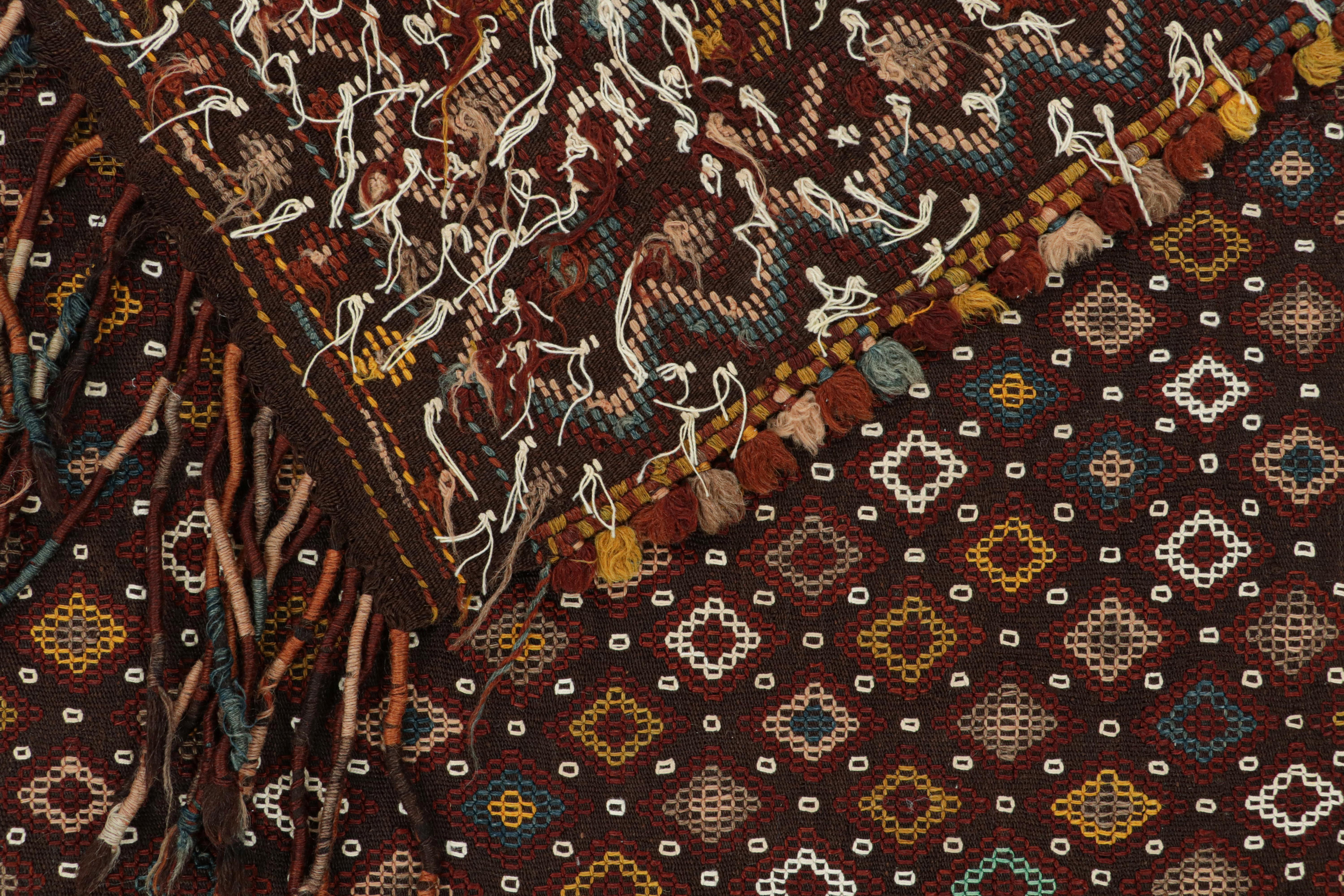 Wool Vintage Tribal Kilim in Brown with Polychromatic Diamond Patterns by Rug & Kilim