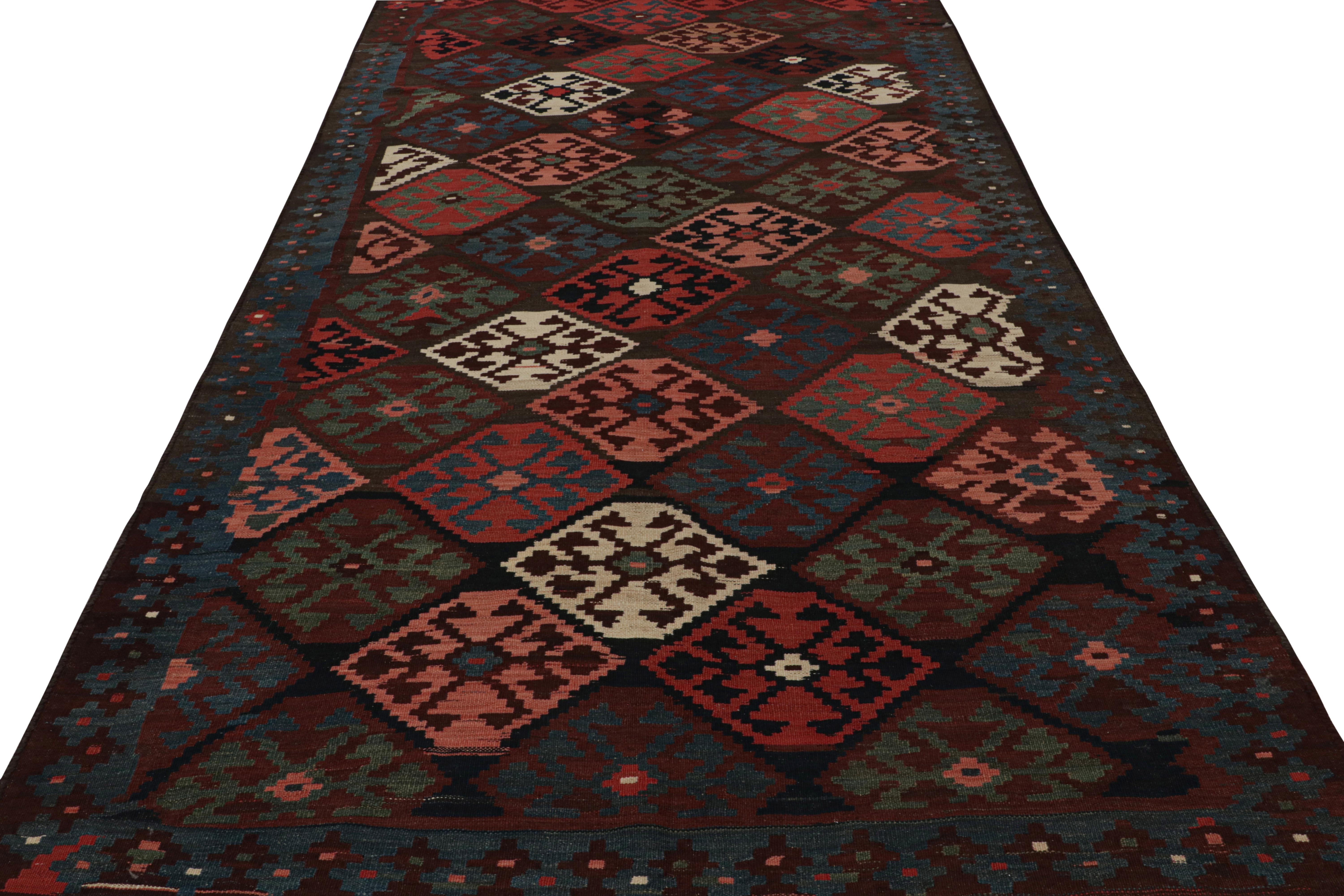 Afghan Vintage Tribal Kilim in Red, Blue-Brown Geometric Patterns, from Rug & Kilim For Sale