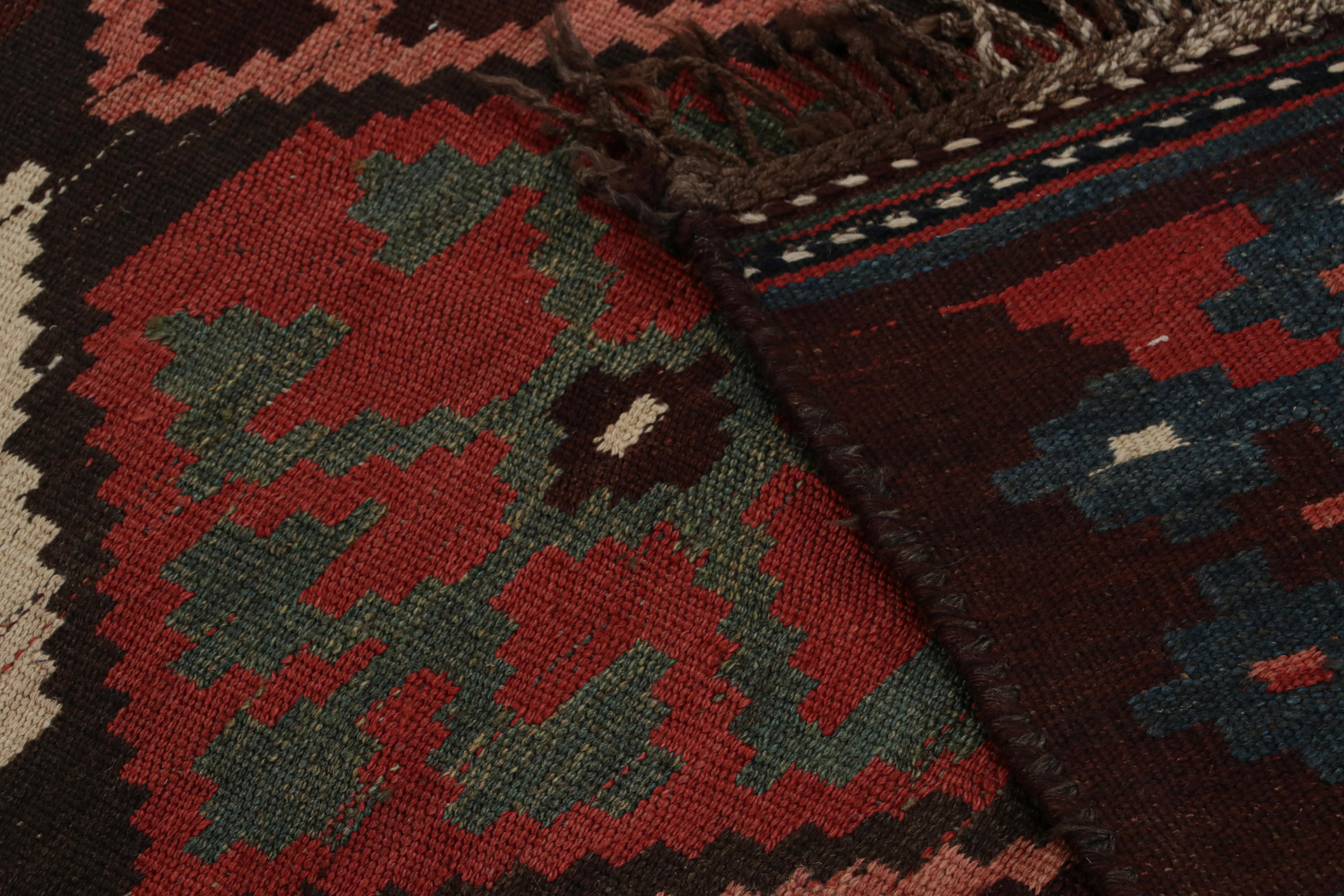 Wool Vintage Tribal Kilim in Red, Blue-Brown Geometric Patterns, from Rug & Kilim For Sale