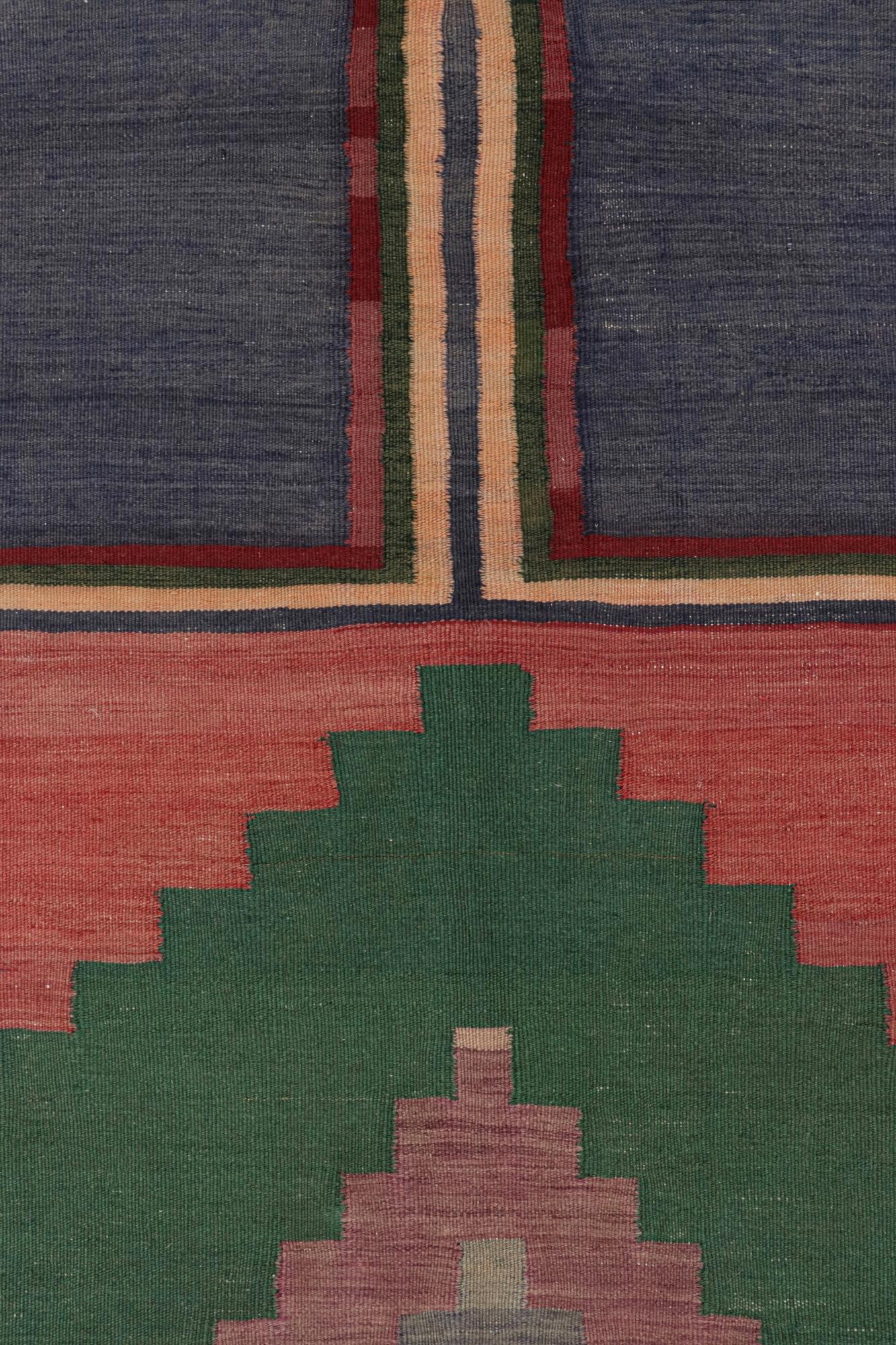 Turkish Vintage Tribal Kilim in Red with Teal Medallion For Sale