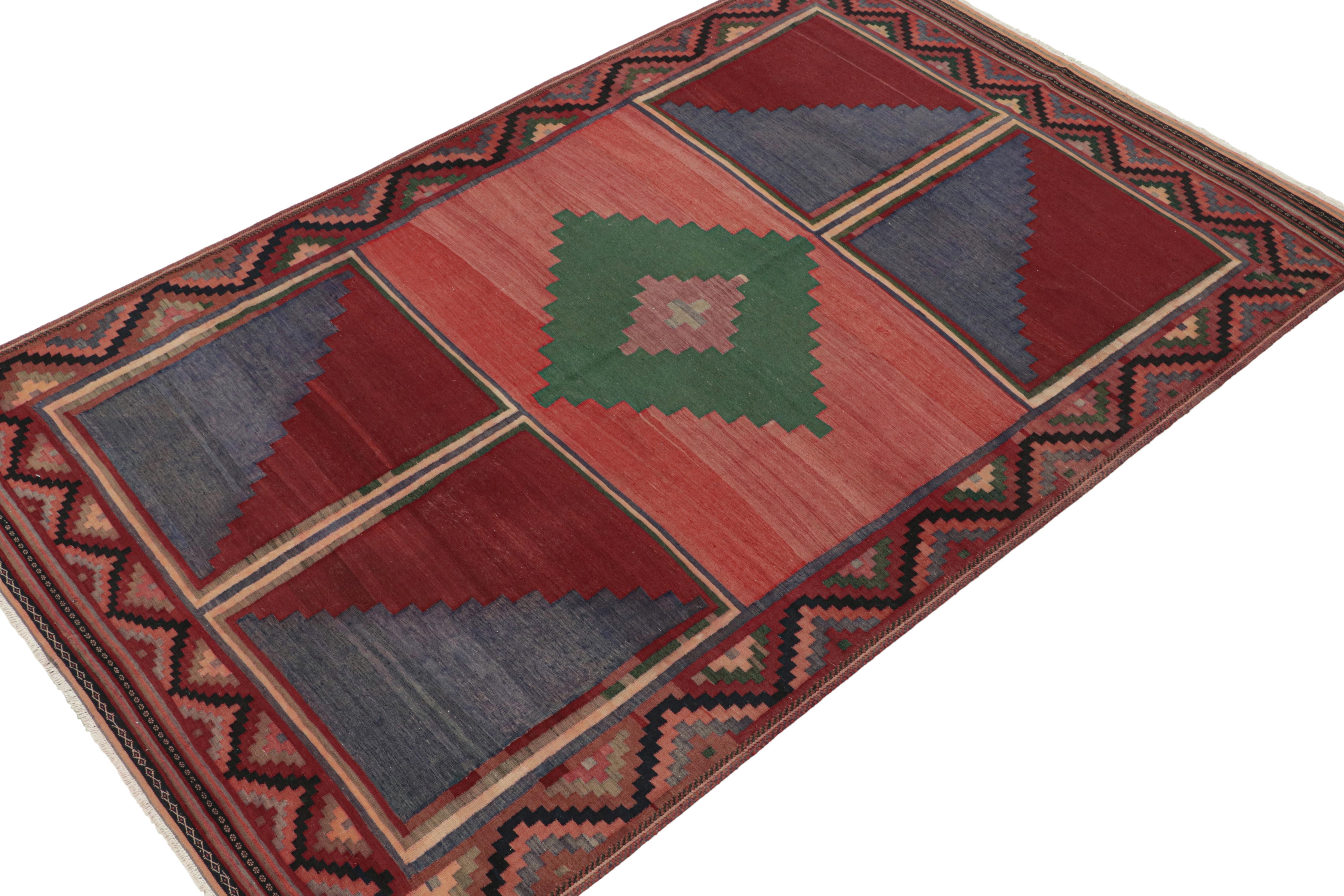 Hand-Knotted Vintage Tribal Kilim in Red with Teal Medallion For Sale