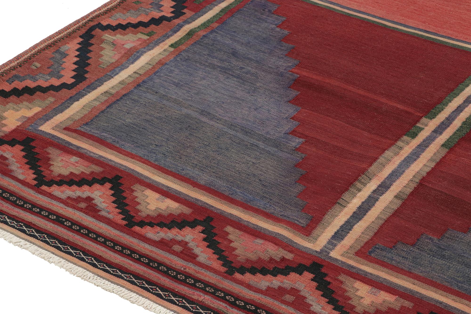 Mid-20th Century Vintage Tribal Kilim in Red with Teal Medallion For Sale