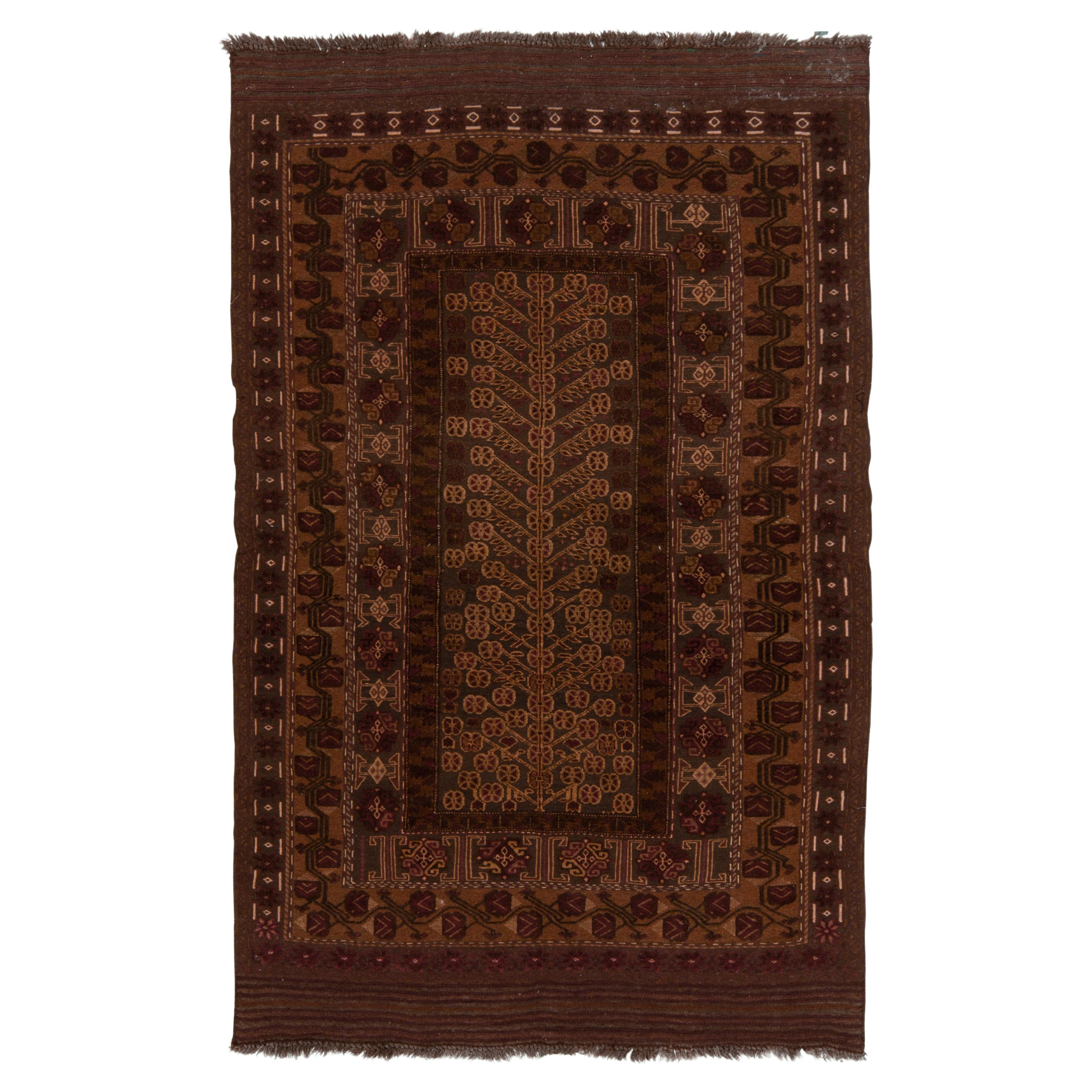 Handwoven Vintage Kilim Rug in Brown Tribal Geometric Pattern by Rug
