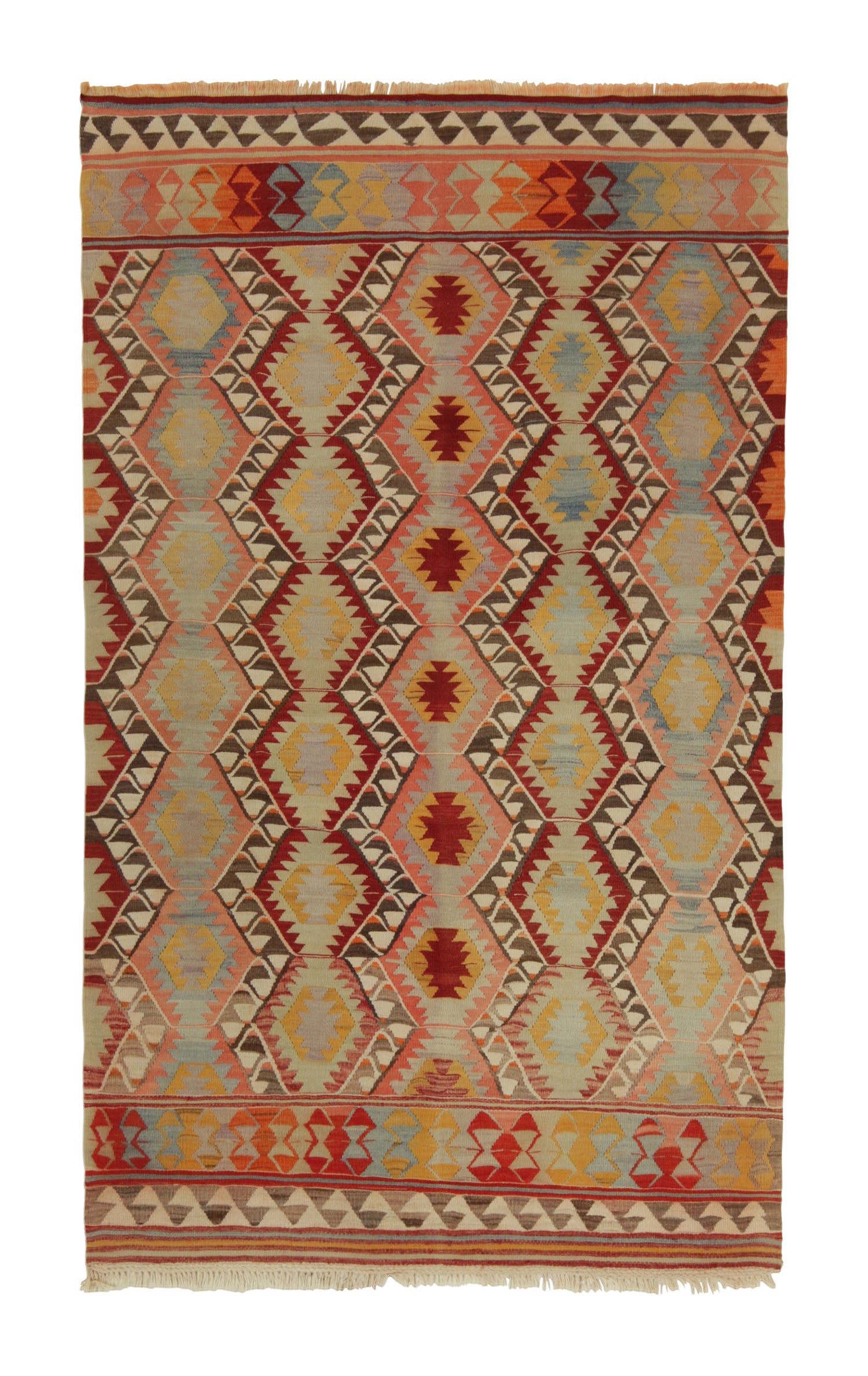 Tribal-Kelim-Teppich mit polychromem, geometrischem Muster von Teppich & Kelim