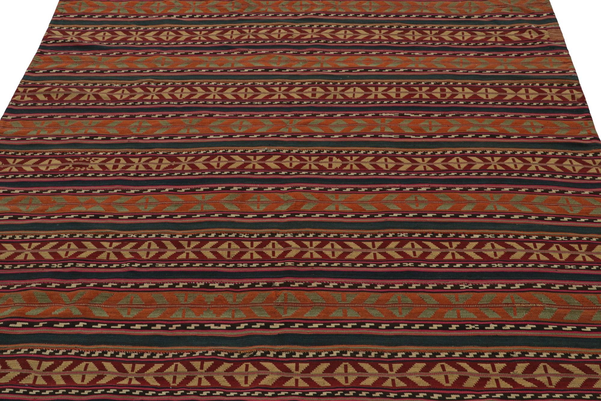 Afghan Vintage Tribal Kilim rug in Polychromatic Geometric Patterns by Rug & Kilim For Sale