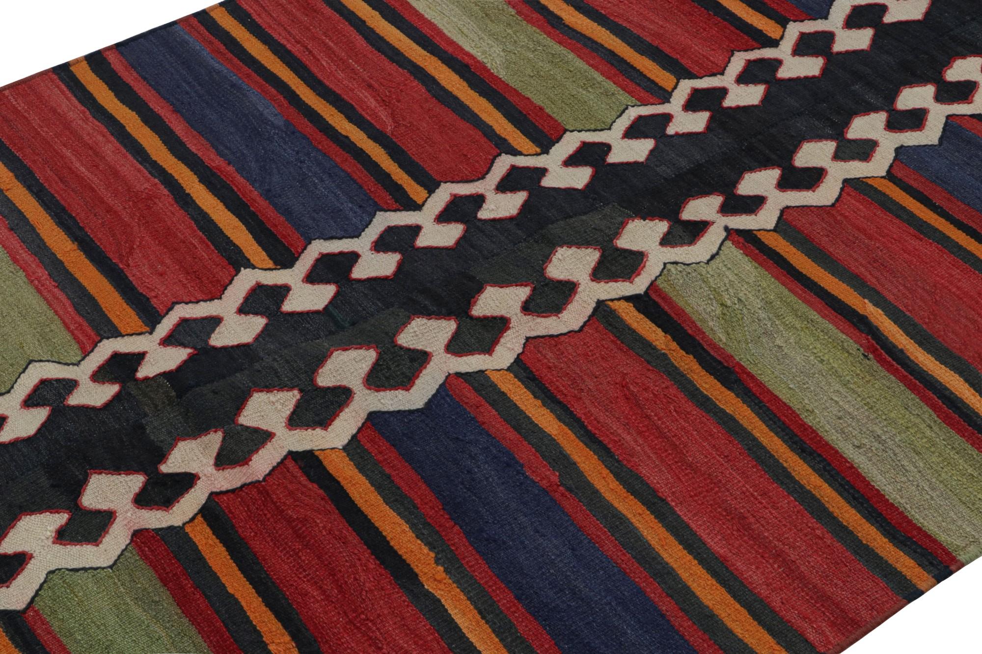 Hand-Woven Vintage Tribal Kilim rug in Polychromatic Geometric Patterns by Rug & Kilim For Sale