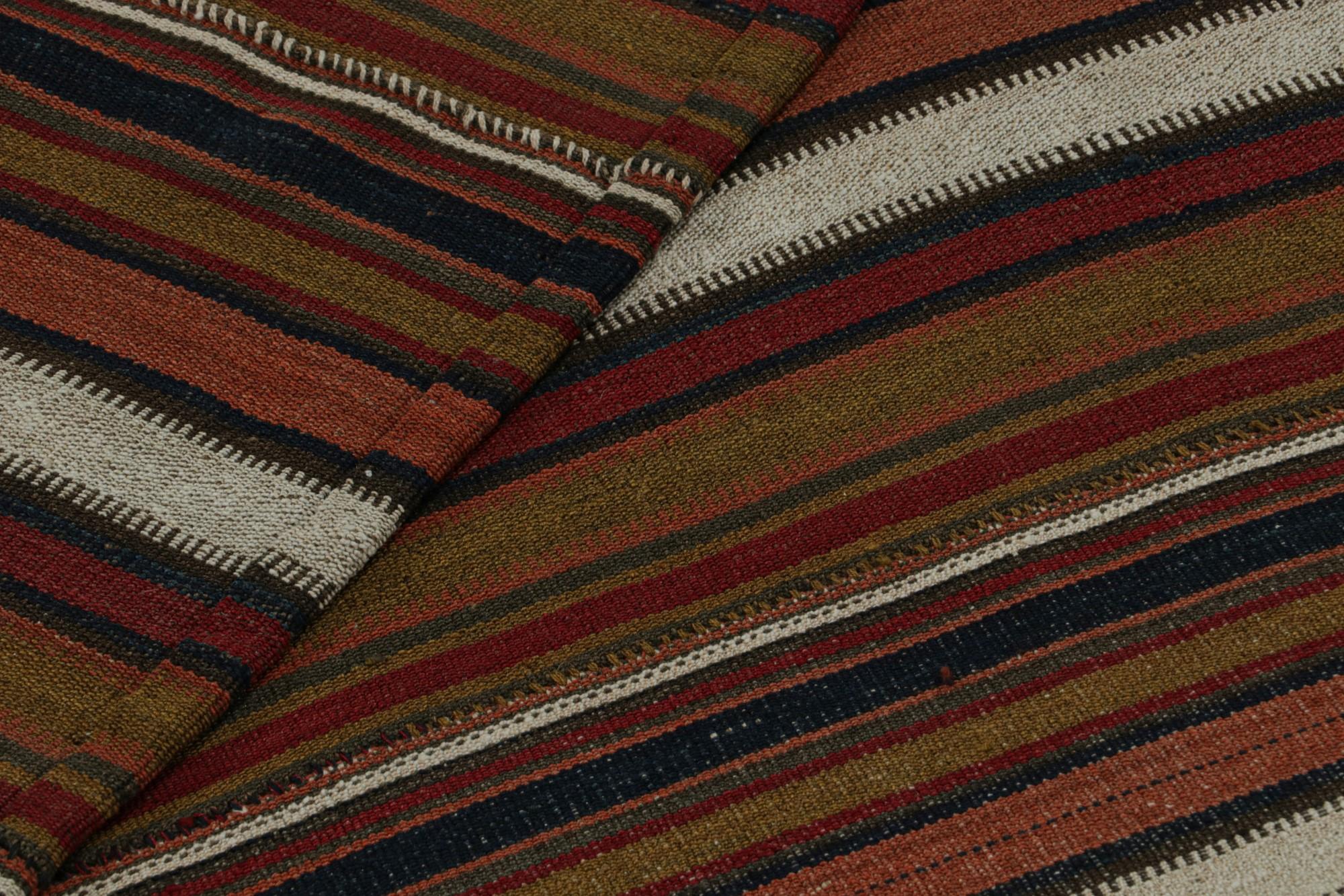 Wool Vintage Tribal Kilim rug in Polychromatic Stripes by Rug & Kilim For Sale