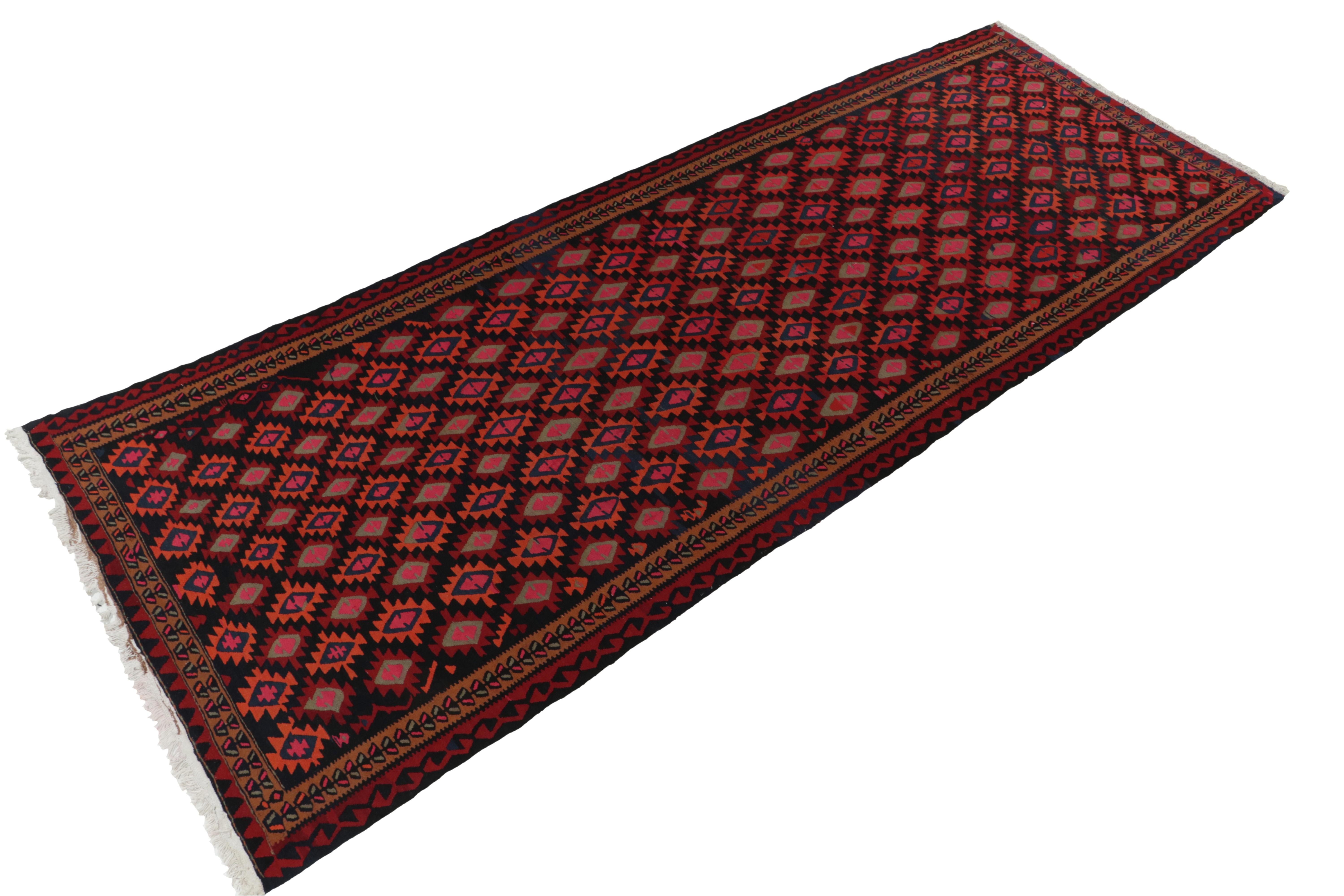 Turkish Vintage Tribal Kilim Rug in Red, Black and Blue Geometric Pattern by Rug & Kilim For Sale