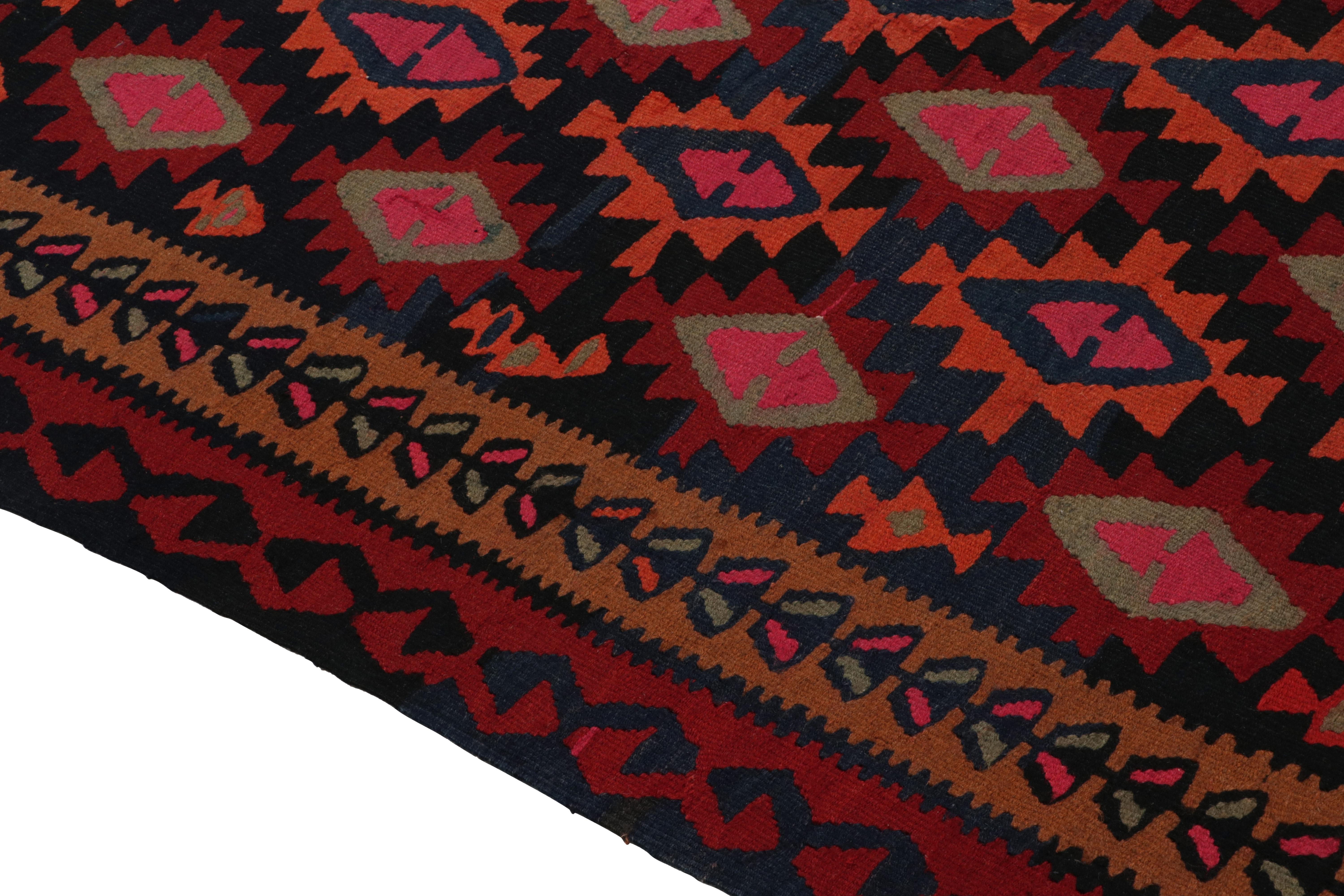Hand-Knotted Vintage Tribal Kilim Rug in Red, Black and Blue Geometric Pattern by Rug & Kilim For Sale