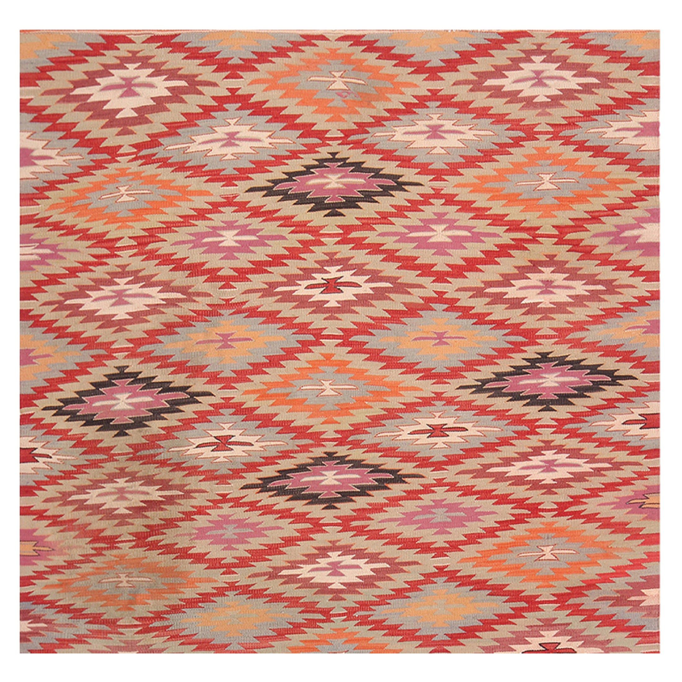 Tapis vintage Rug & Kilim à motifs géométriques rouges, orange et bleus