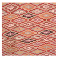 Tapis vintage Rug & Kilim à motifs géométriques rouges, orange et bleus
