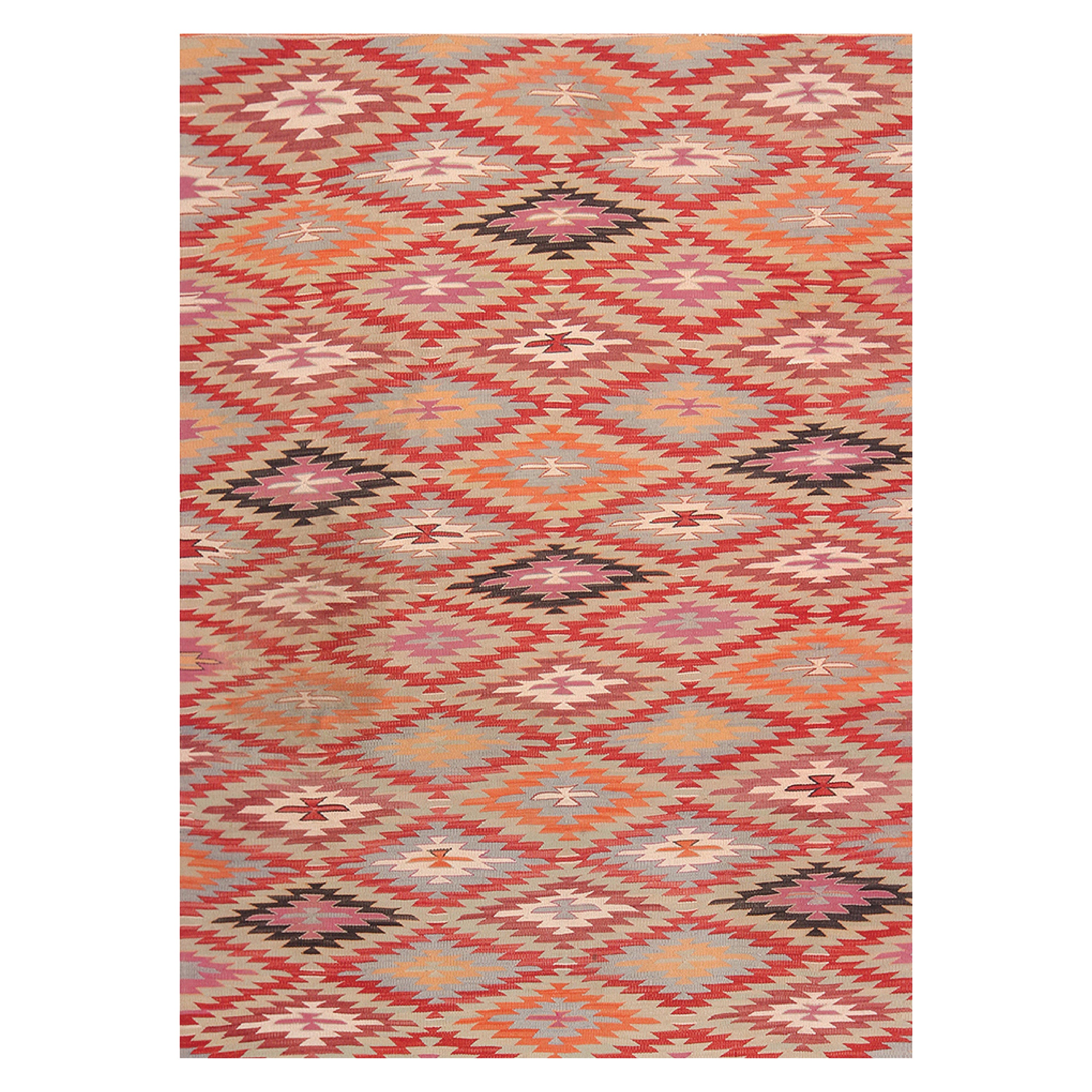 Tapis vintage Rug & Kilim à motifs géométriques rouges, orange et bleus