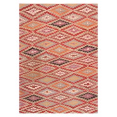 Vintage Stammes-Kilim-Teppich in Rot, Orange und Blau Geometrische Muster