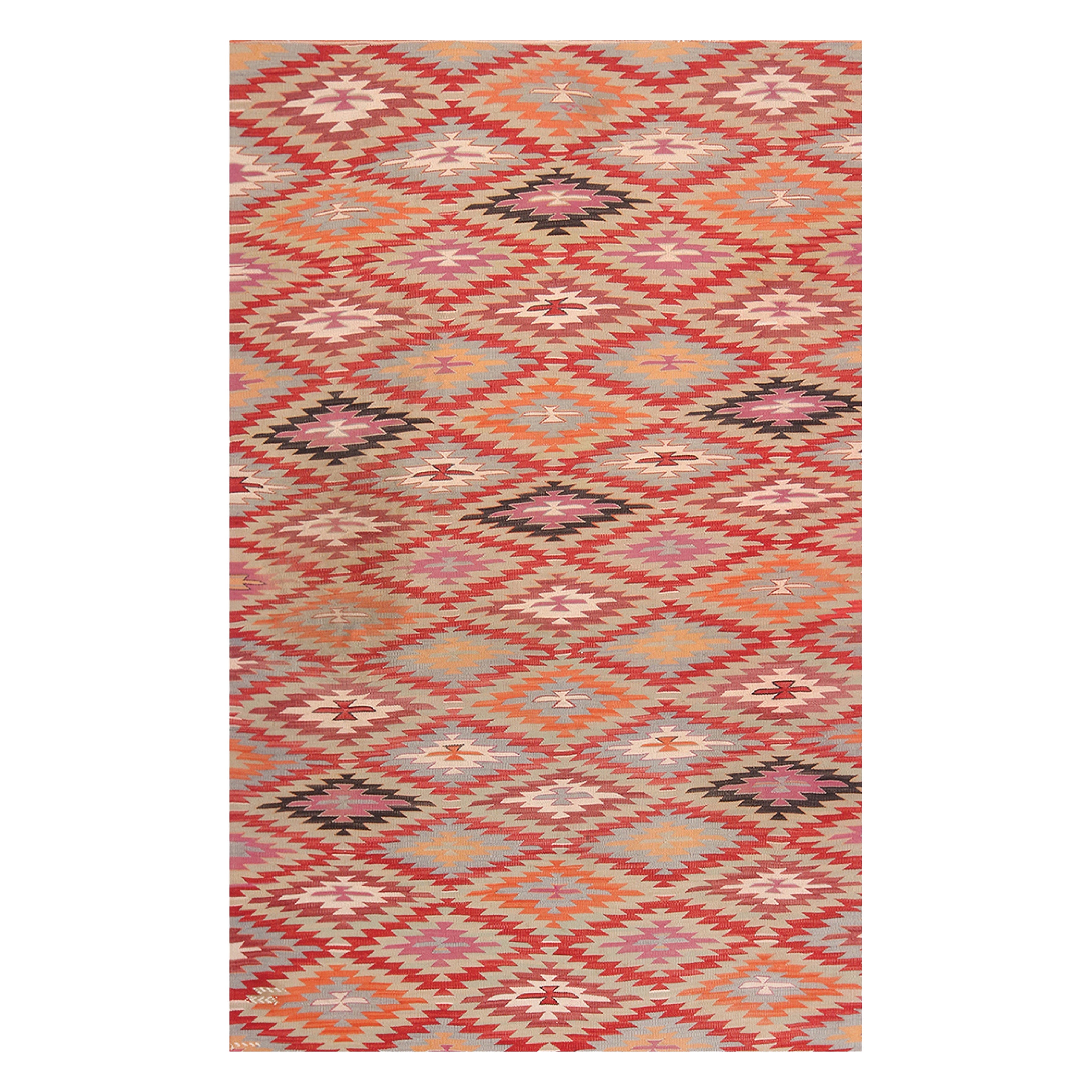 Tapis vintage Rug & Kilim à motifs géométriques rouges, orange et bleus