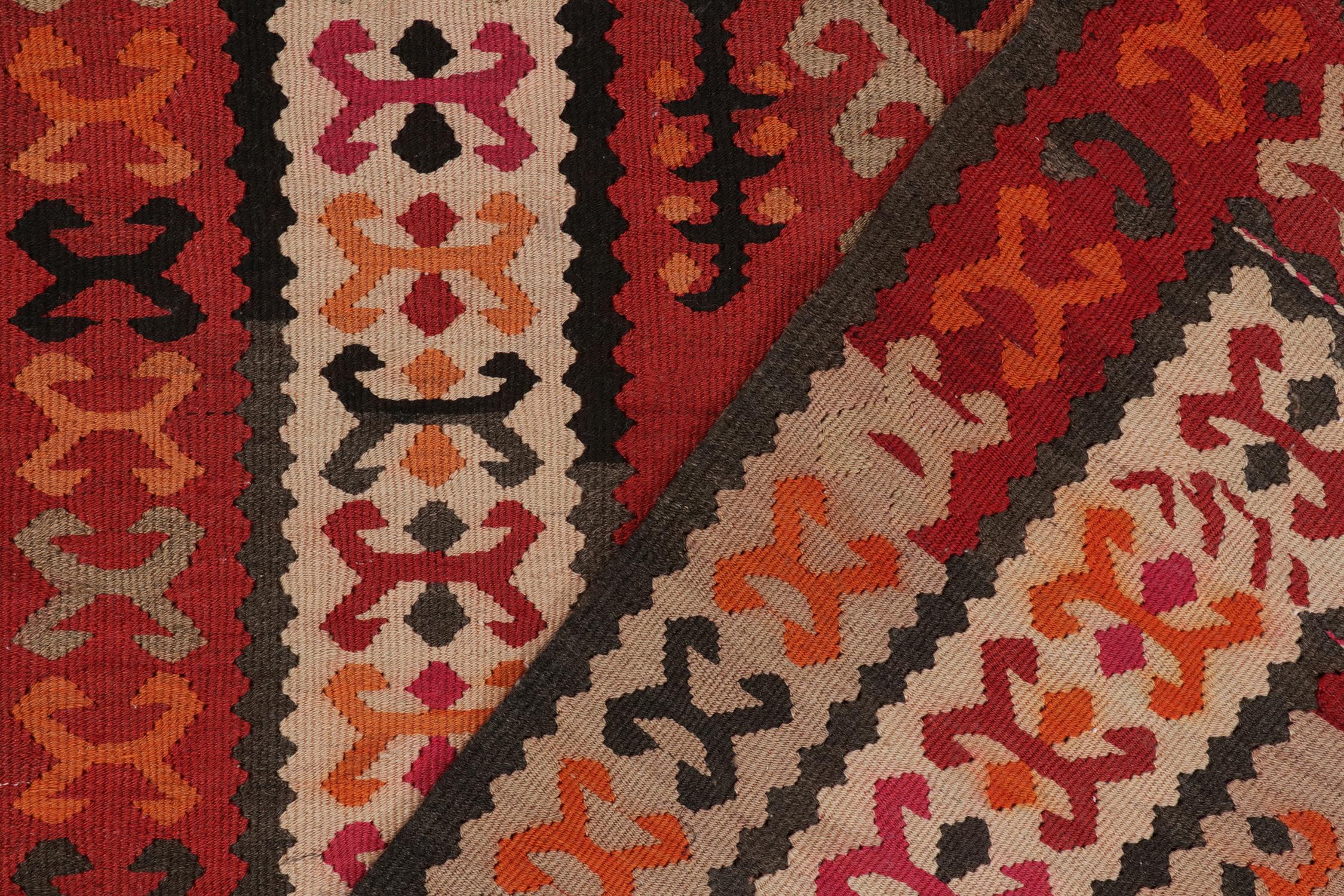 Wool Vintage Tribal Kilim Rug in Red with Colorful Geometric Patterns by Rug & Kilim For Sale