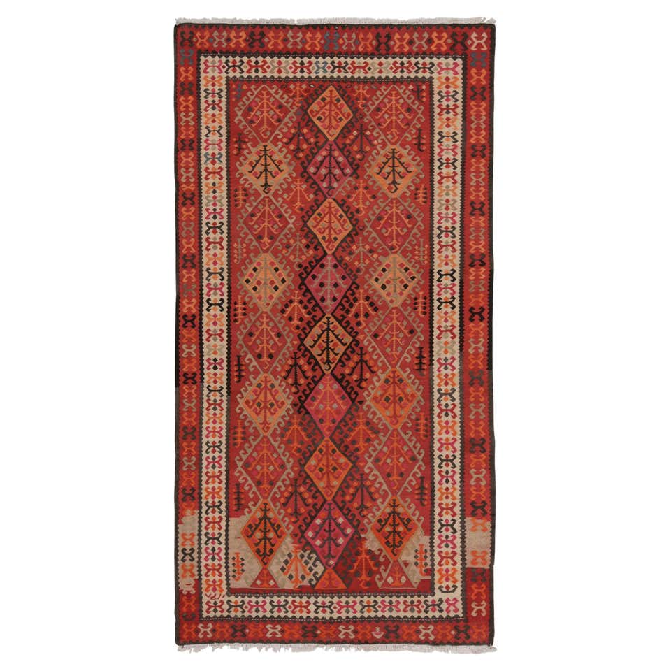 Balkan Rug Pattern Vintage Balkan Kilim with Gold, Red and Green Geometric Patterns from ...