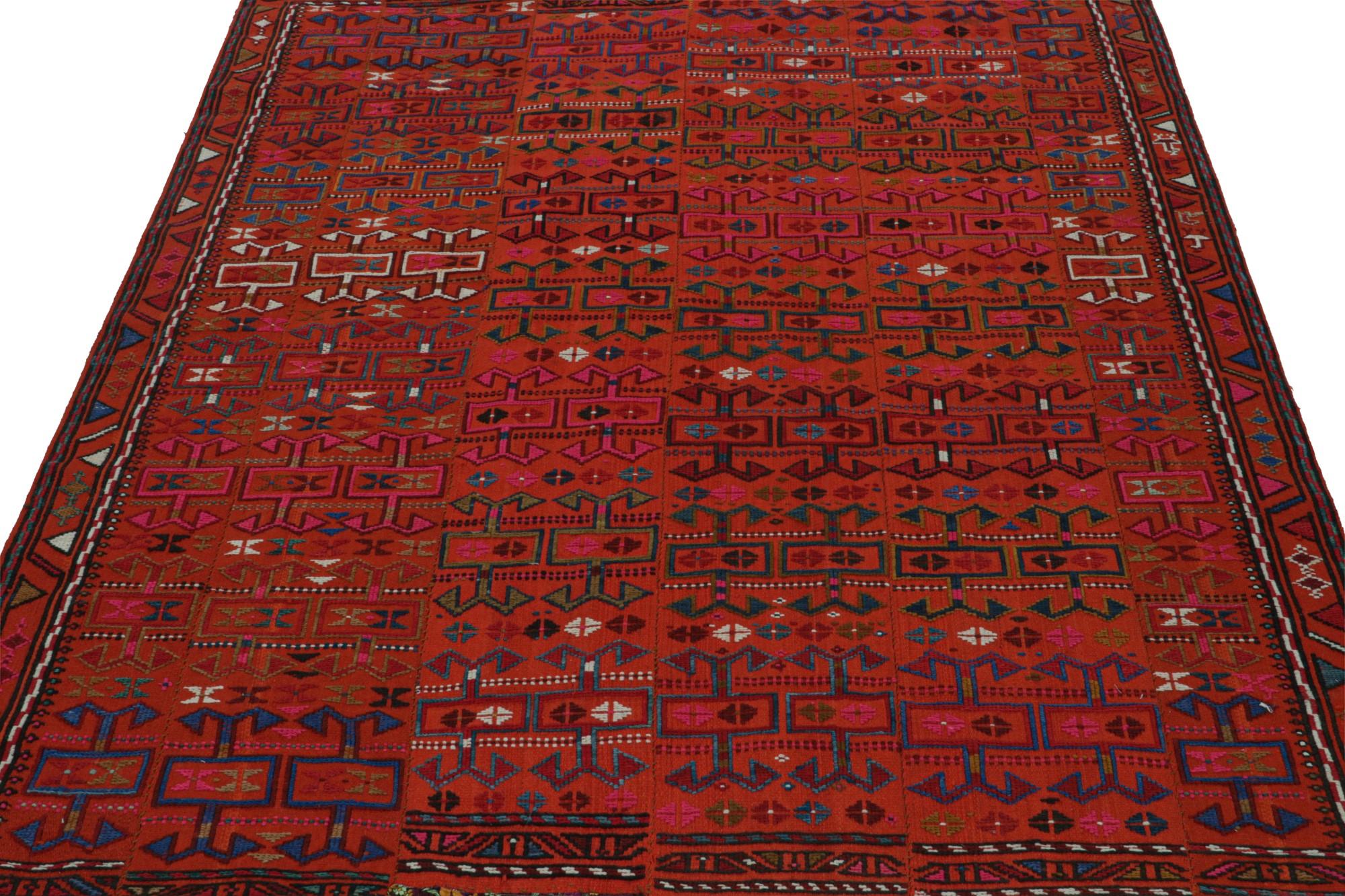 Afghan Vintage Tribal Kilim rug in Red with Polychromatic Patterns by Rug & Kilim For Sale