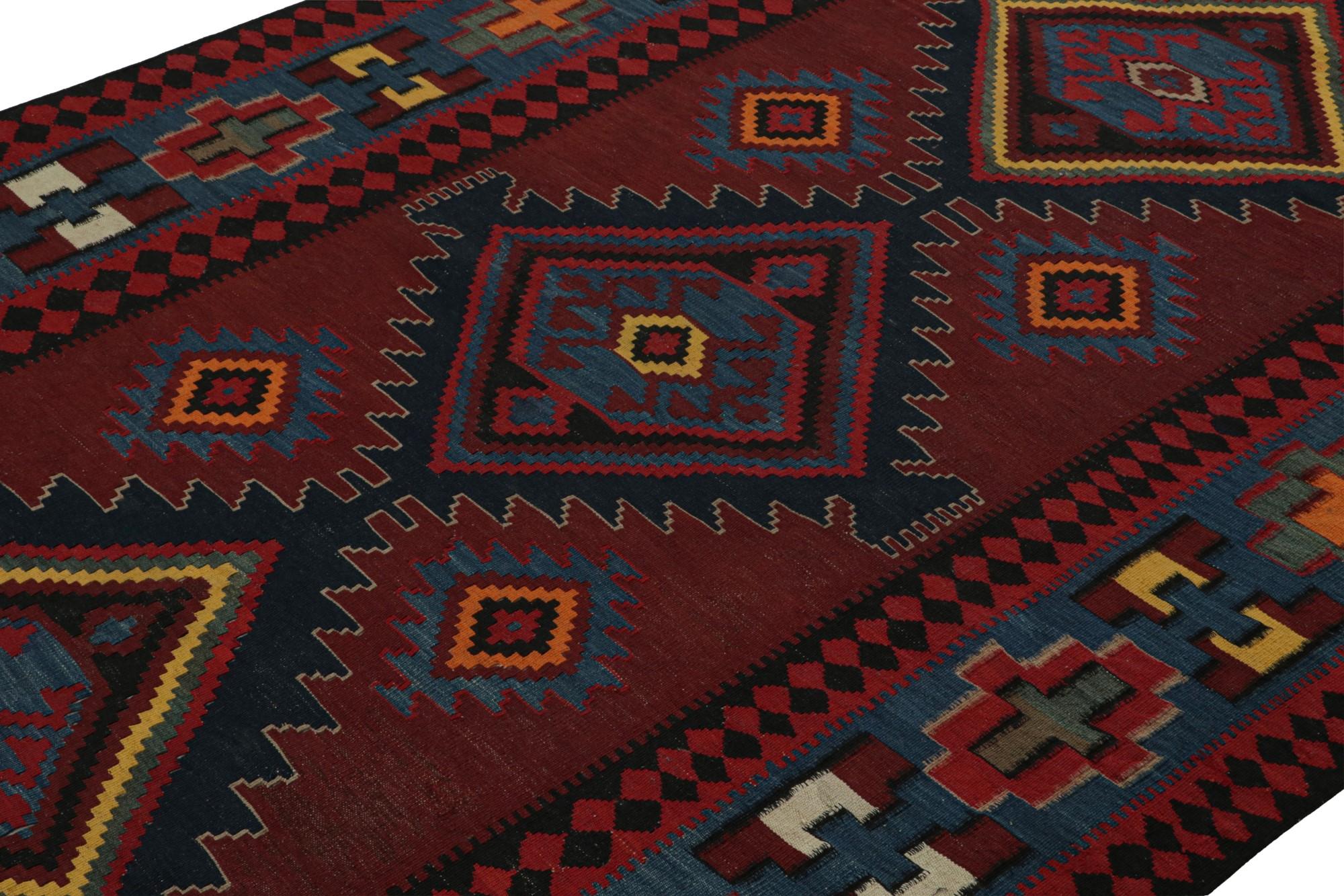Hand-Woven Vintage Tribal Kilim rug in Red with Polychromatic Patterns by Rug & Kilim For Sale