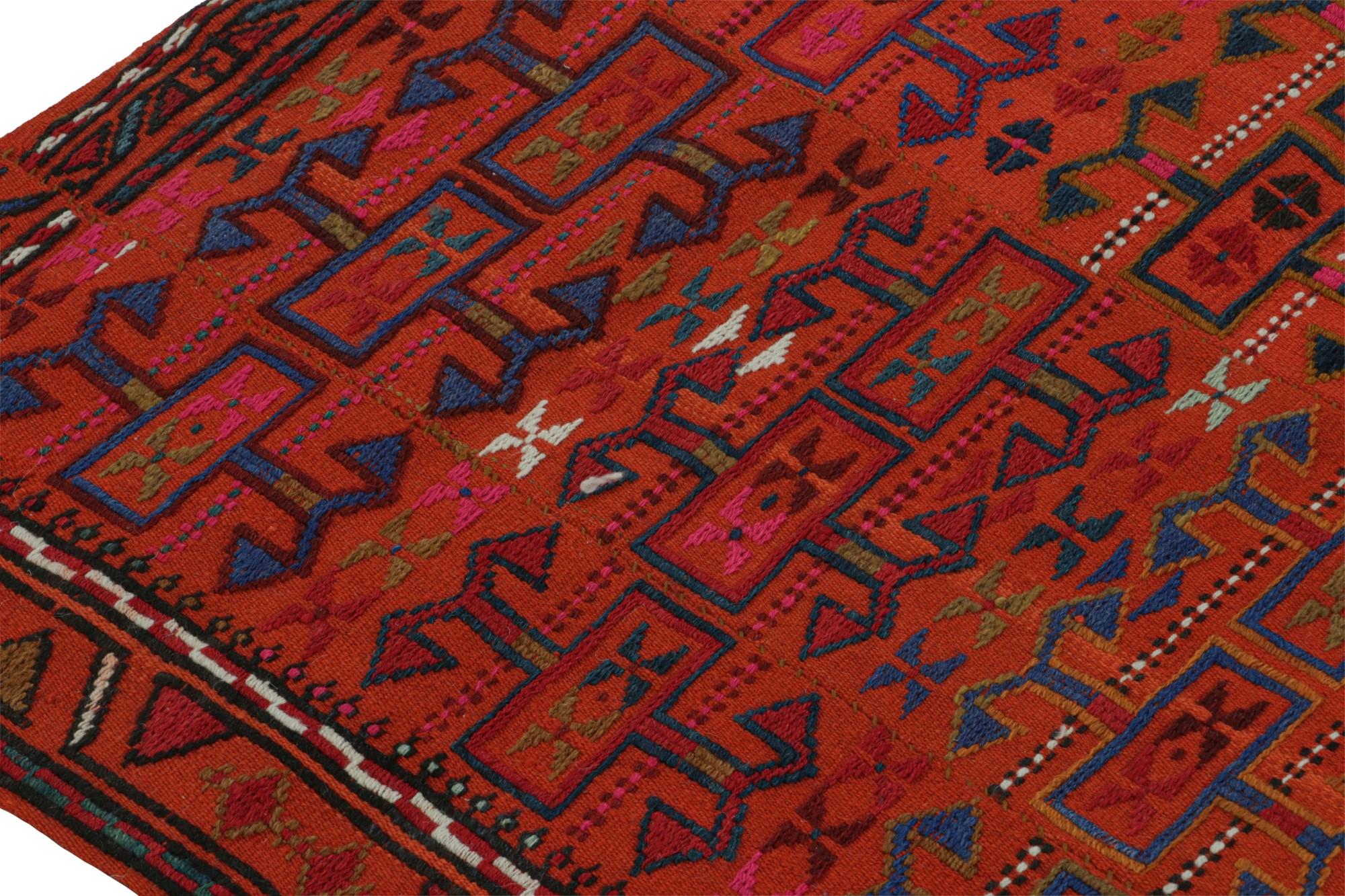 Vintage Tribal Kilim rug in Red with Polychromatic Patterns by Rug & Kilim In Good Condition For Sale In Long Island City, NY