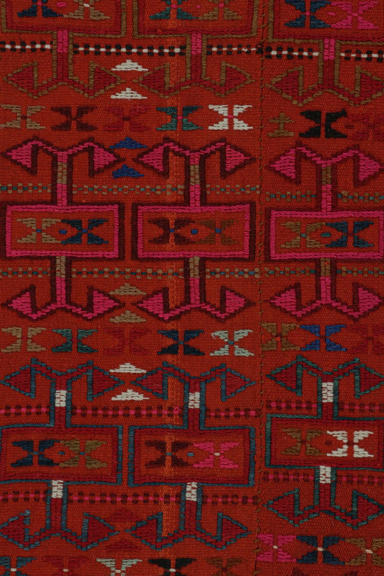 Mid-20th Century Vintage Tribal Kilim rug in Red with Polychromatic Patterns by Rug & Kilim For Sale