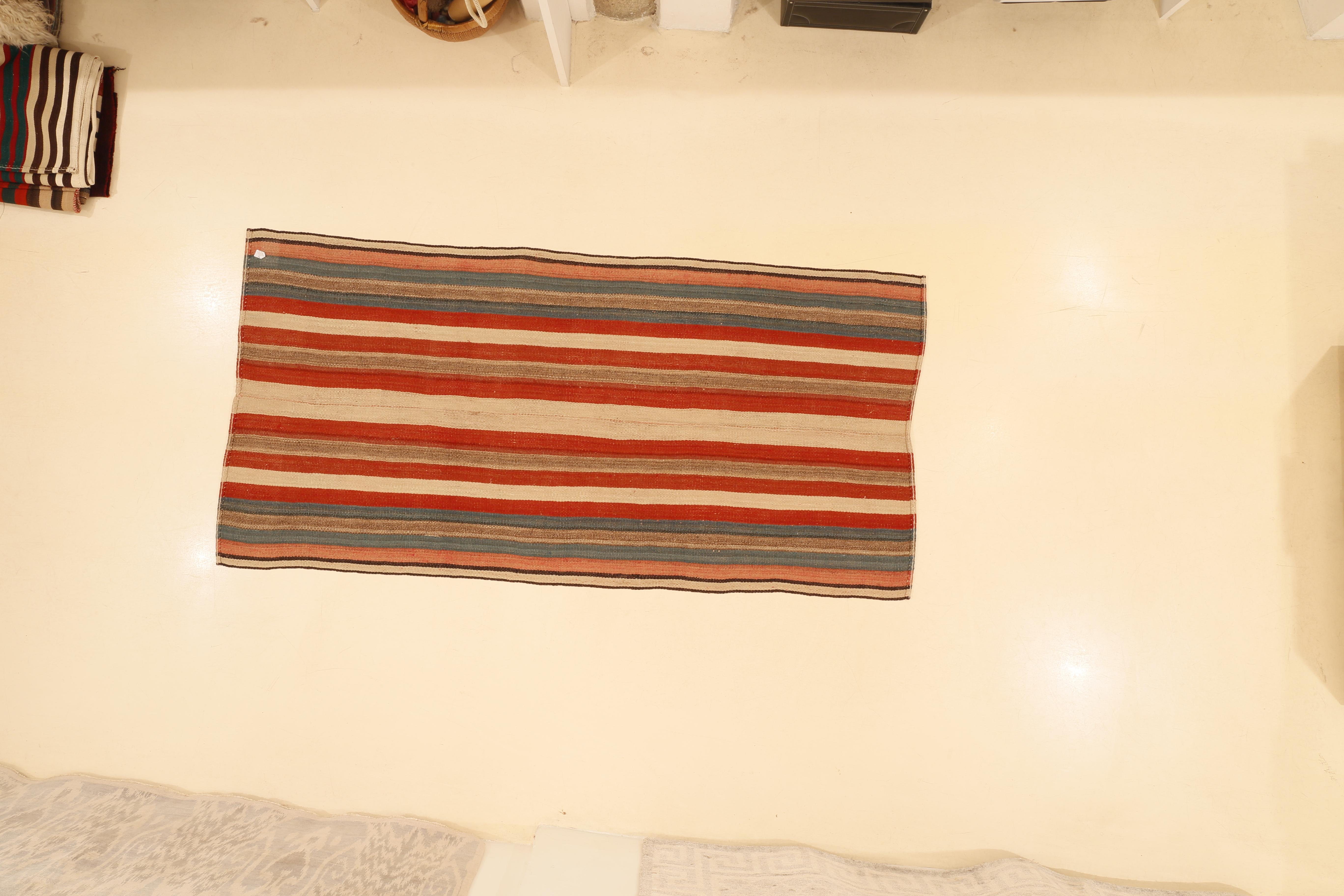 Minimalist Vintage Tribal Kilim Rug with Polychrome Vertical Stripes For Sale