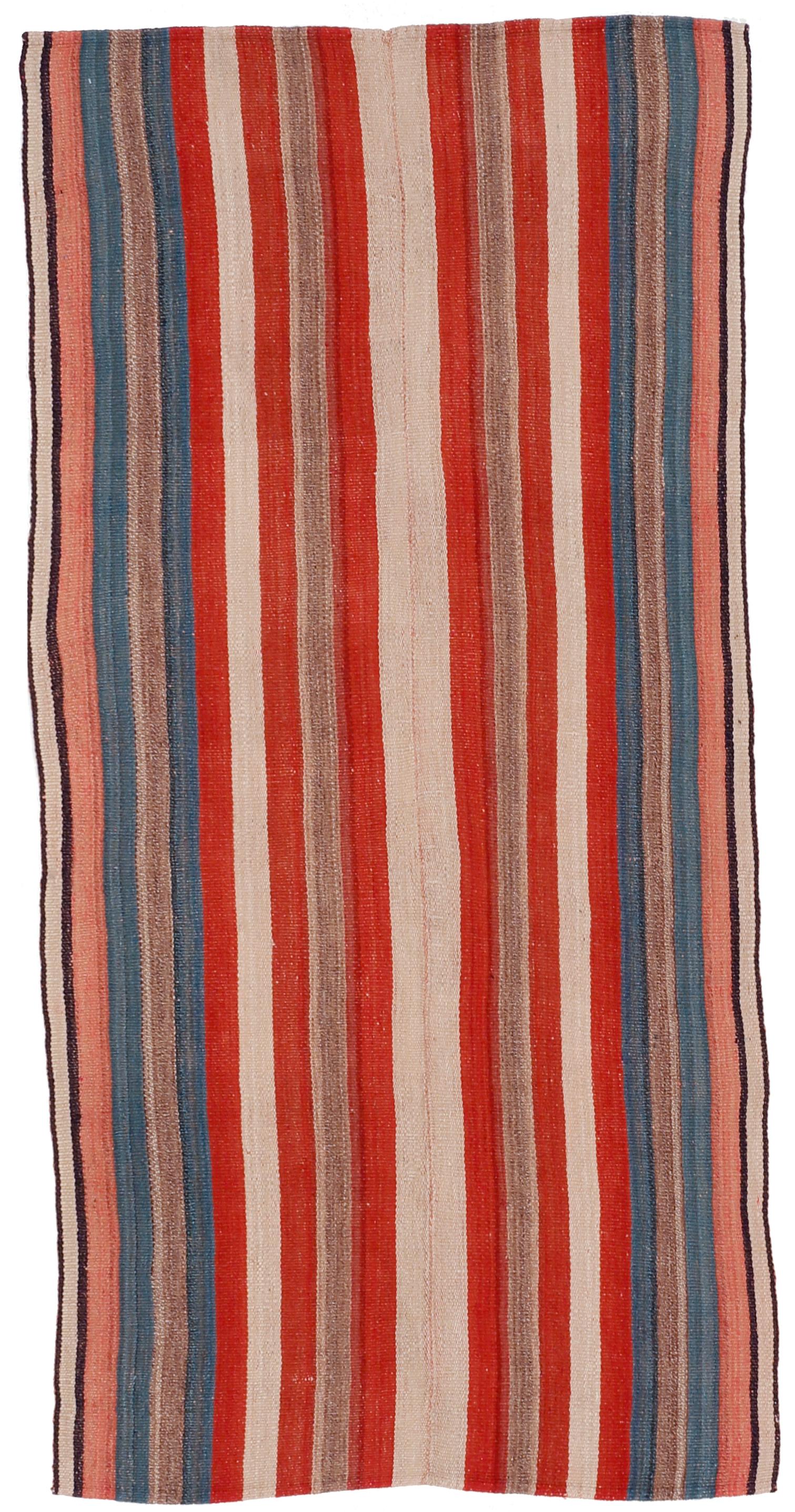 Turkish Vintage Tribal Kilim Rug with Polychrome Vertical Stripes For Sale