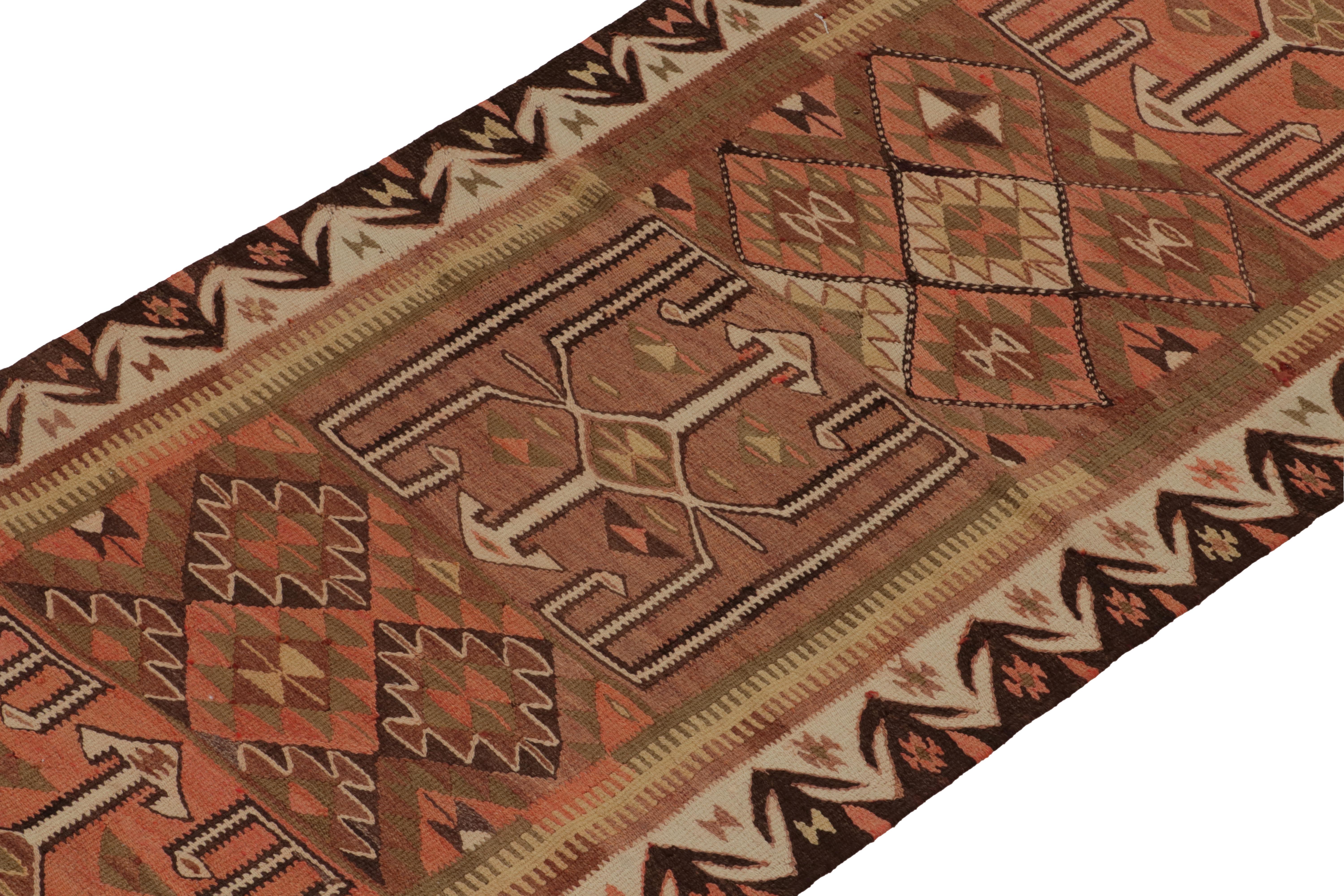 Hand-Knotted Vintage Tribal Kilim Runner in Beige-Brown Geometric Pattern by Rug & Kilim For Sale