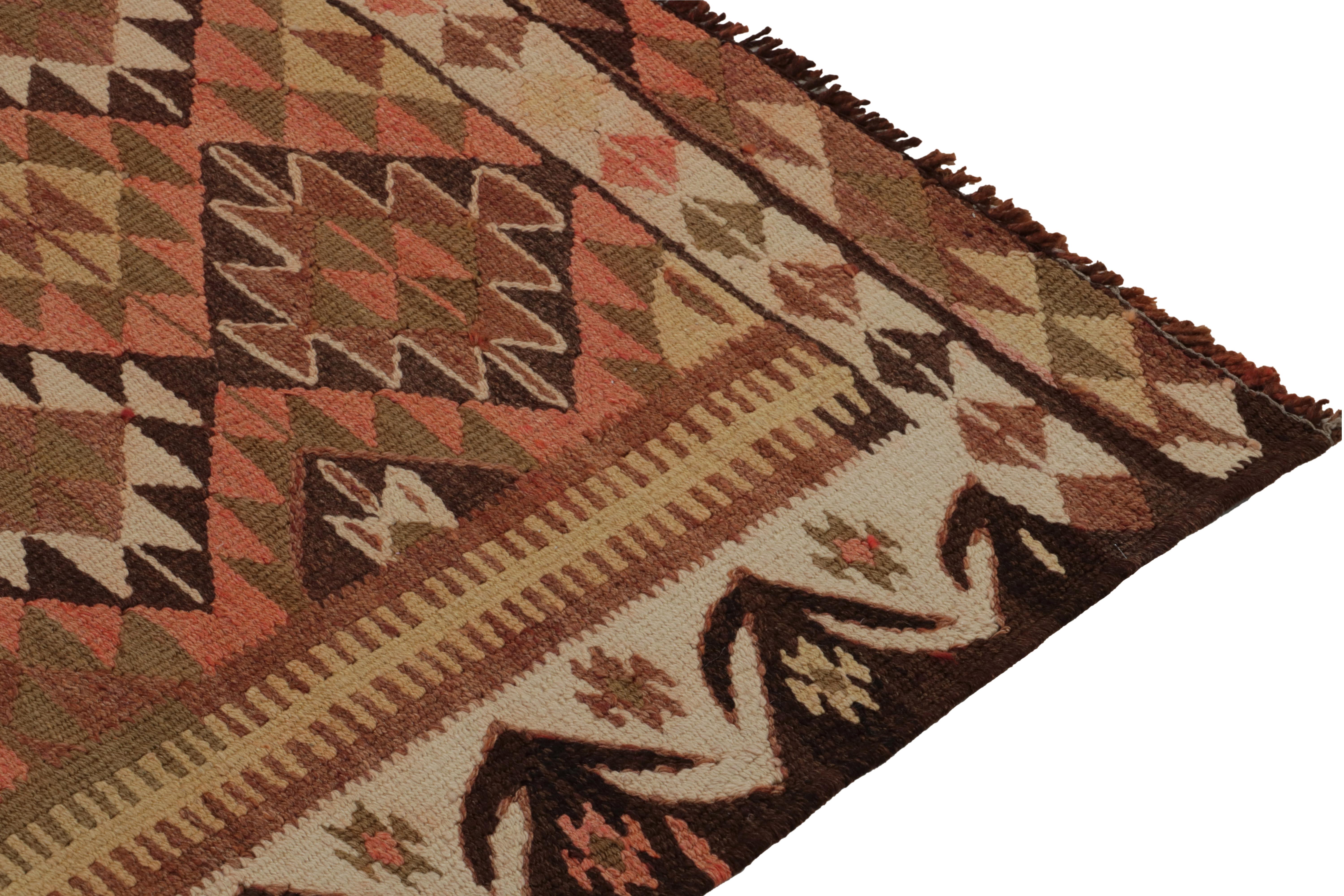 Vintage Tribal Kilim Runner in Beige-Brown Geometric Pattern by Rug & Kilim In Good Condition For Sale In Long Island City, NY