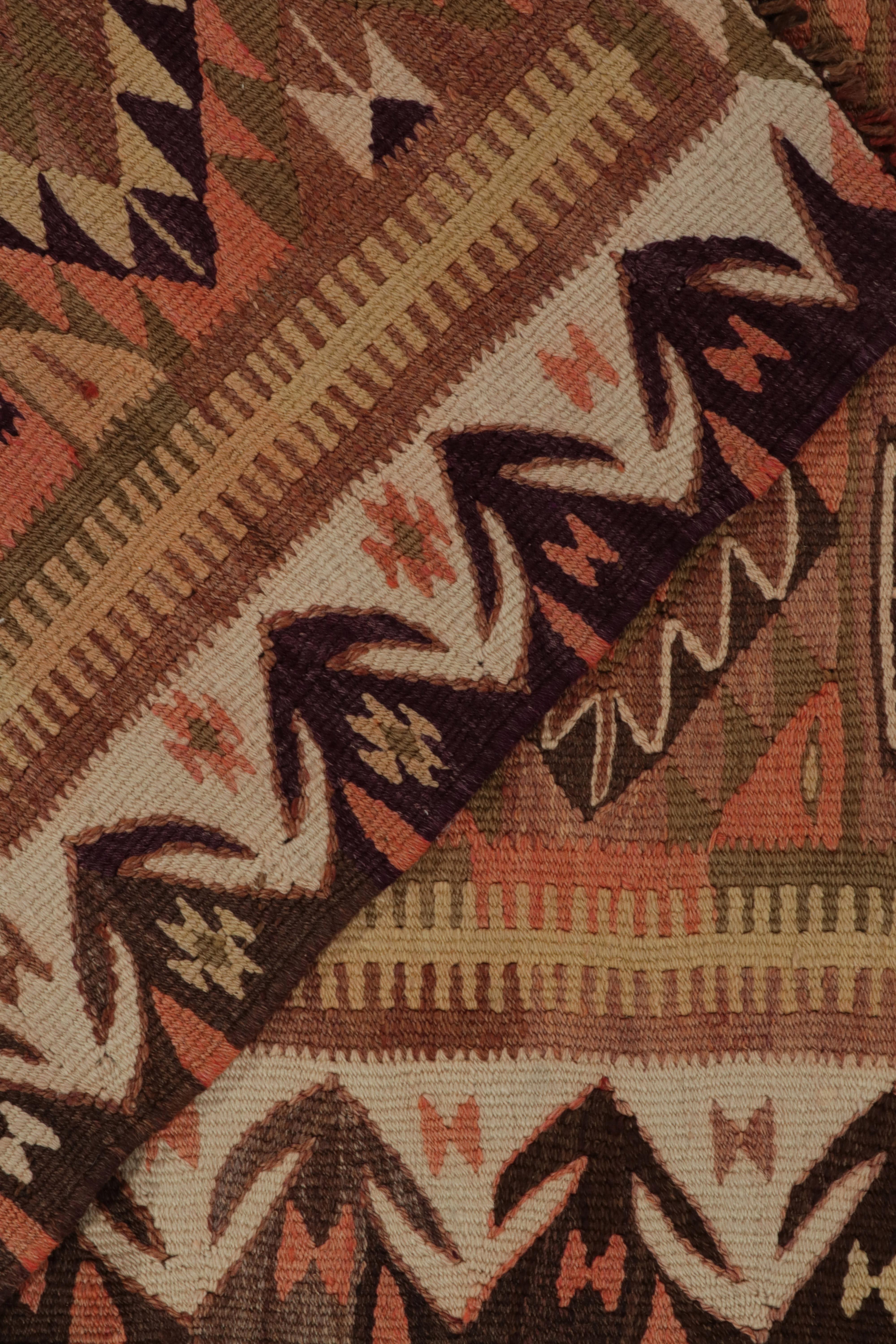 Mid-20th Century Vintage Tribal Kilim Runner in Beige-Brown Geometric Pattern by Rug & Kilim For Sale