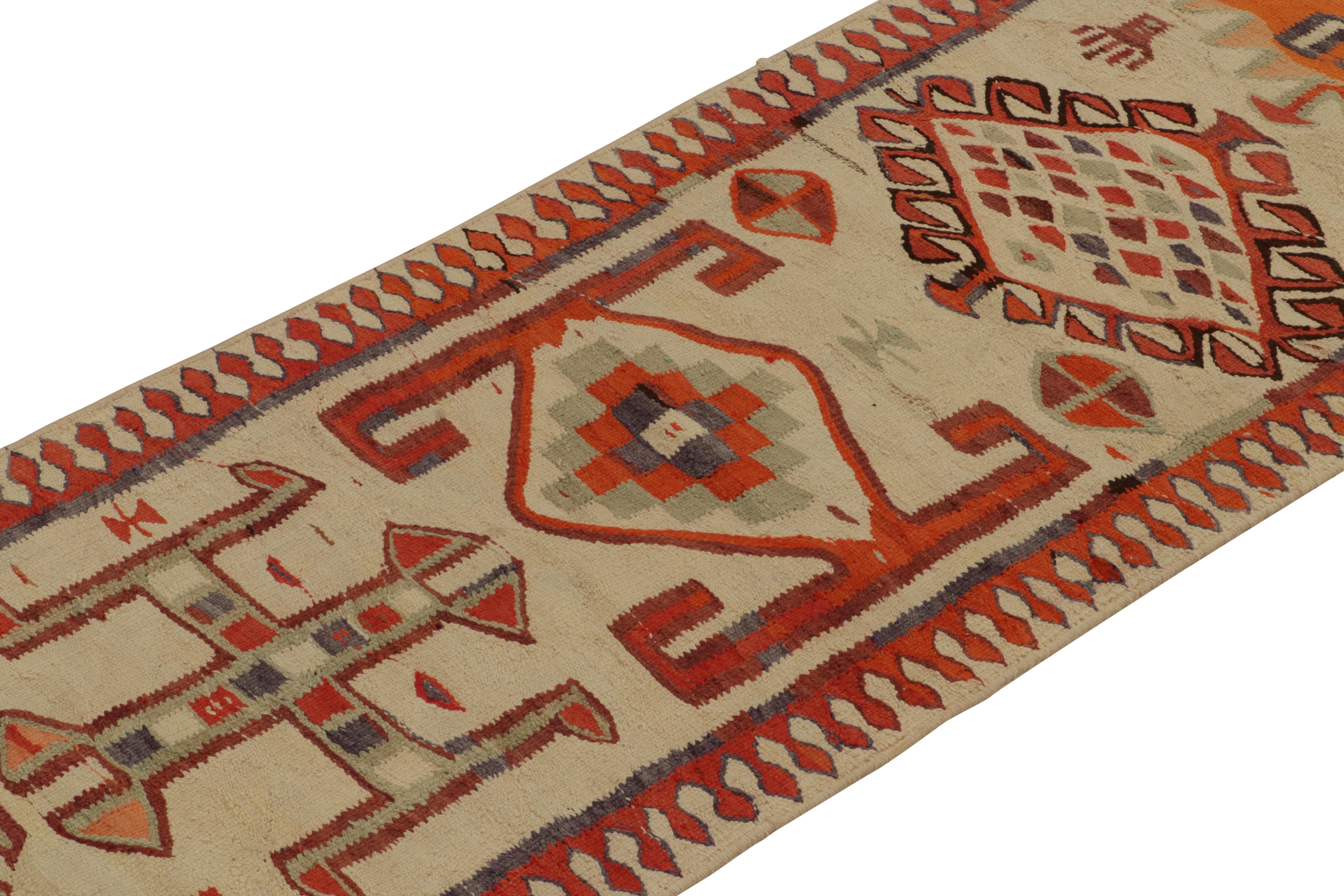 Hand-Knotted Vintage Tribal Kilim Runner in Beige, Red and Geometric Pattern by Rug & Kilim For Sale
