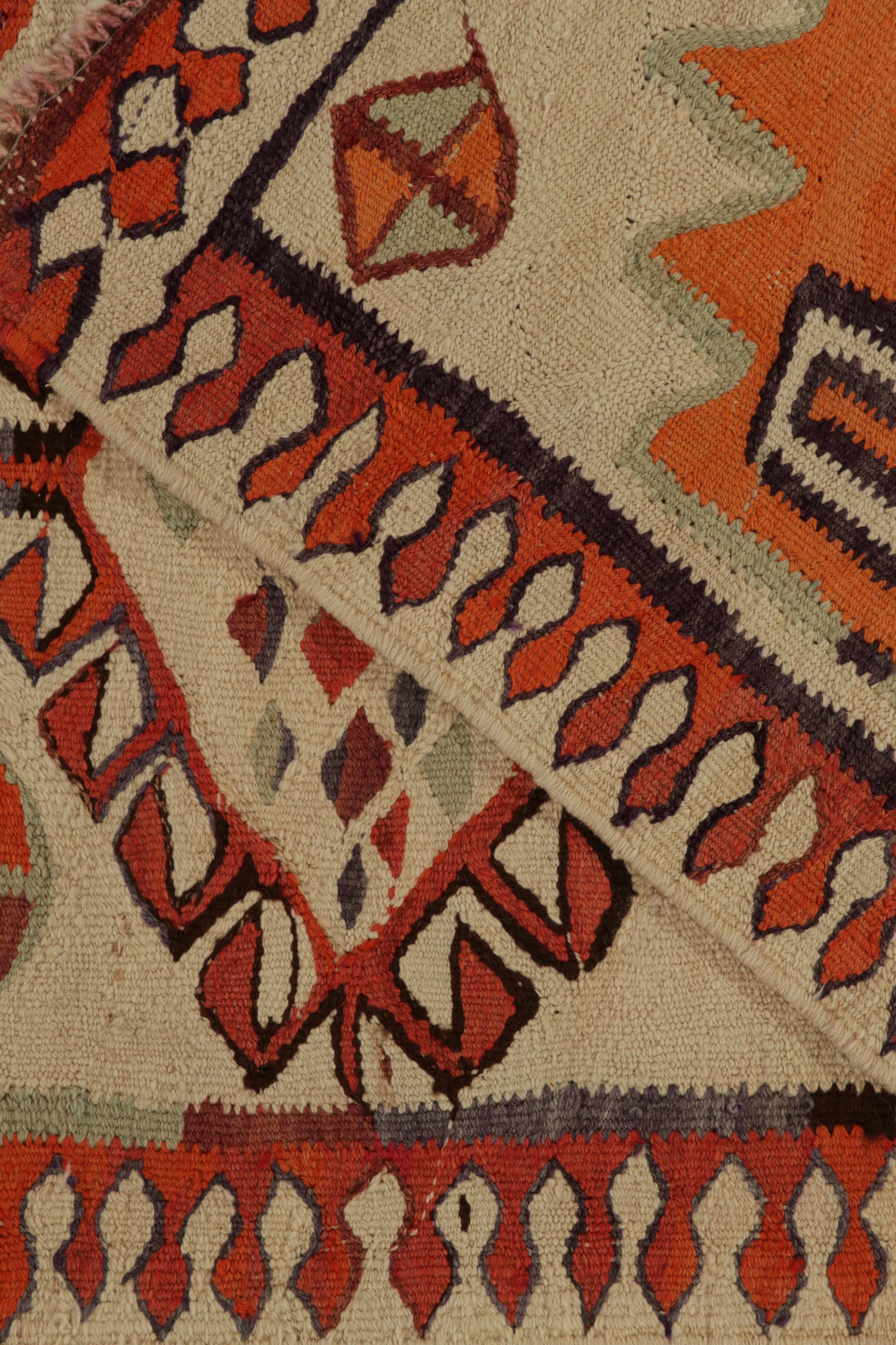 Wool Vintage Tribal Kilim Runner in Beige, Red and Geometric Pattern by Rug & Kilim For Sale