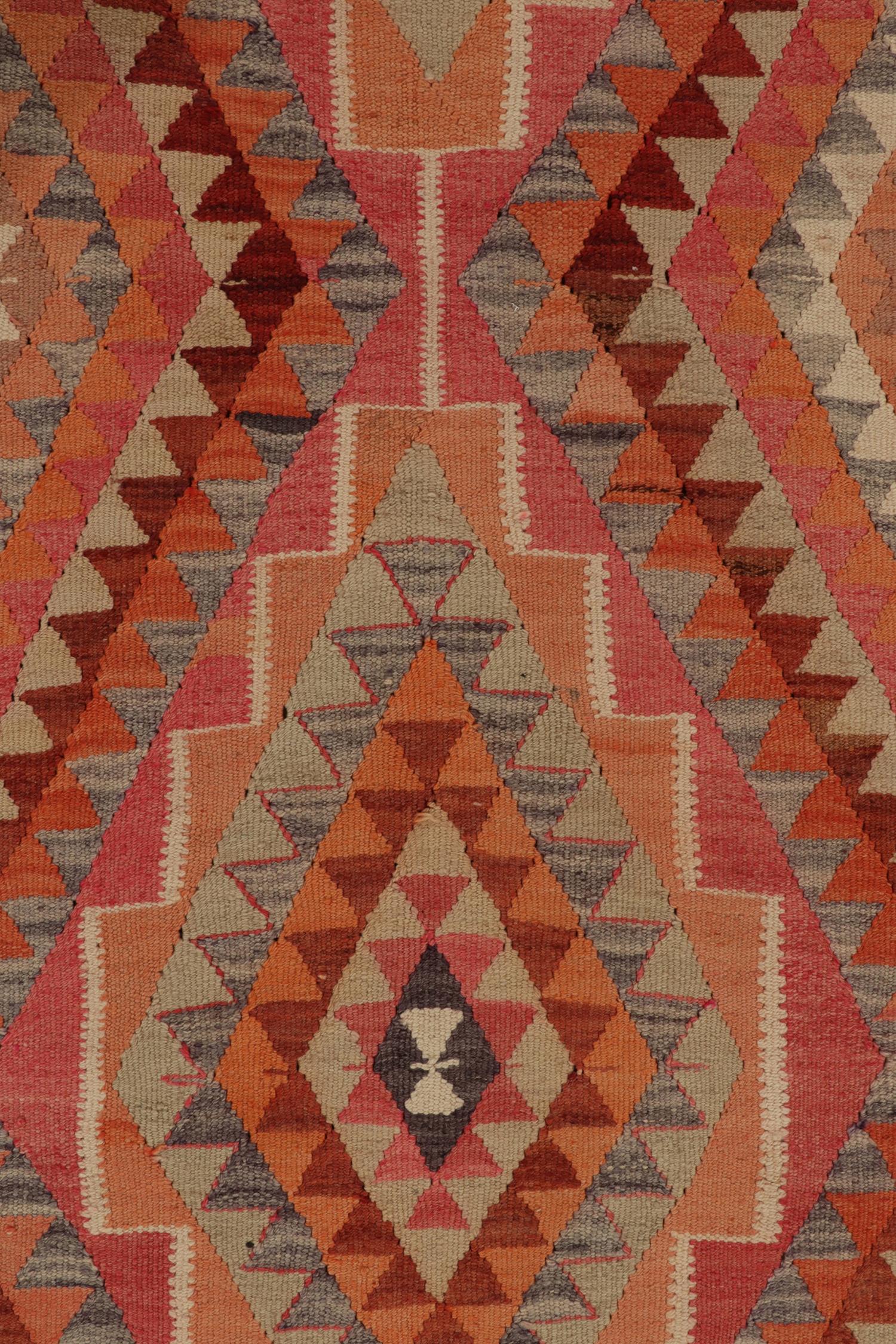 Mid-20th Century Vintage Tribal Kilim Runner in Red Brown Orange Geometric Pattern by Rug & Kilim For Sale