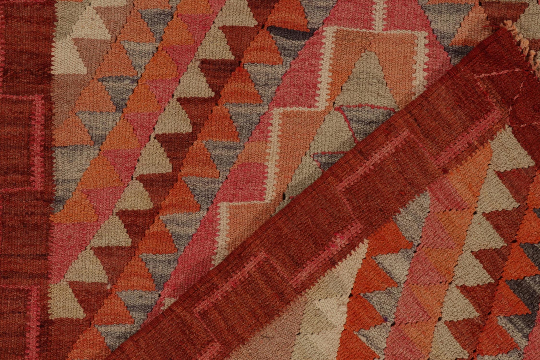Wool Vintage Tribal Kilim Runner in Red Brown Orange Geometric Pattern by Rug & Kilim For Sale