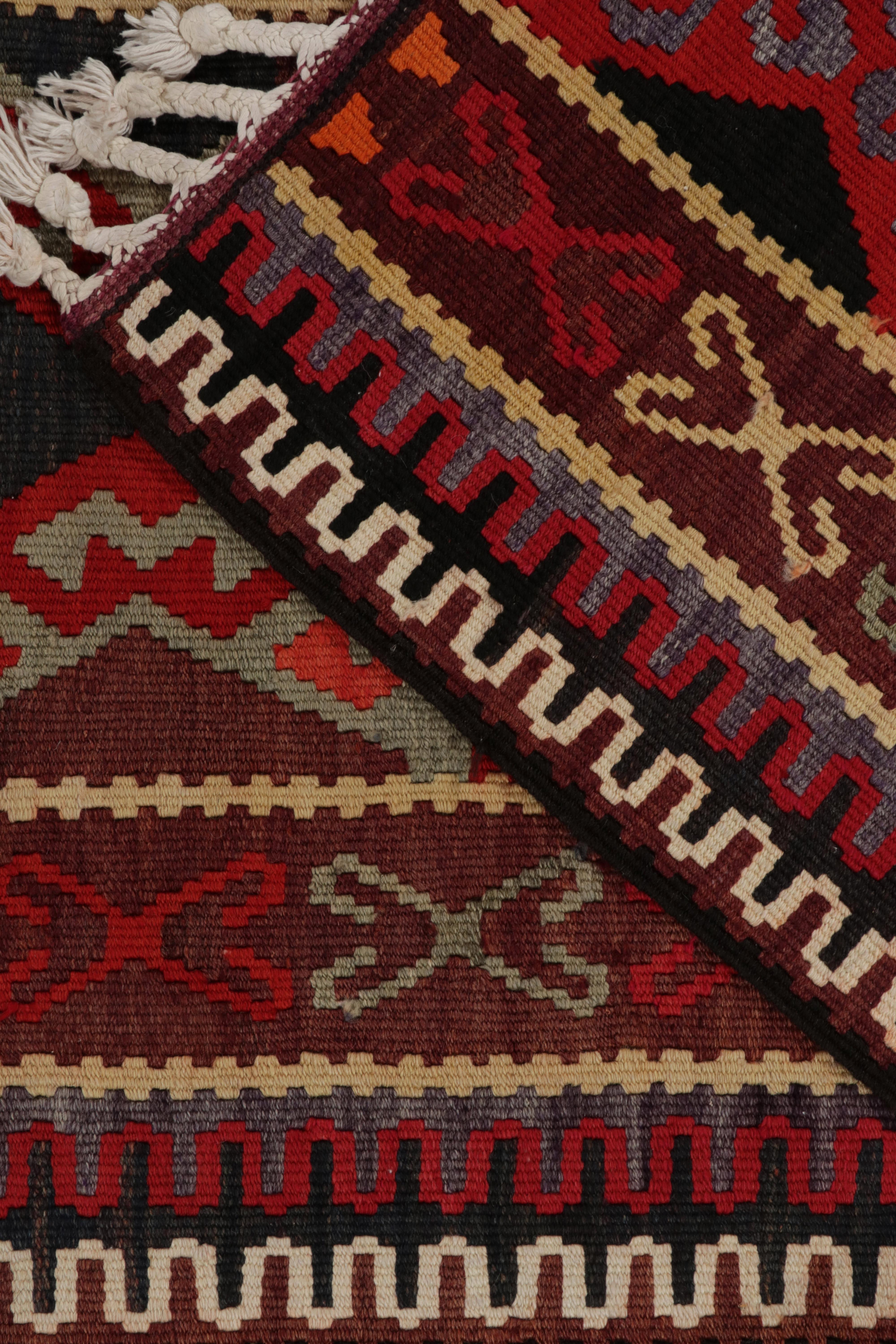 Mid-20th Century Vintage Tribal Kilim Runner in Red, Brown Geometric Pattern by Rug & Kilim For Sale