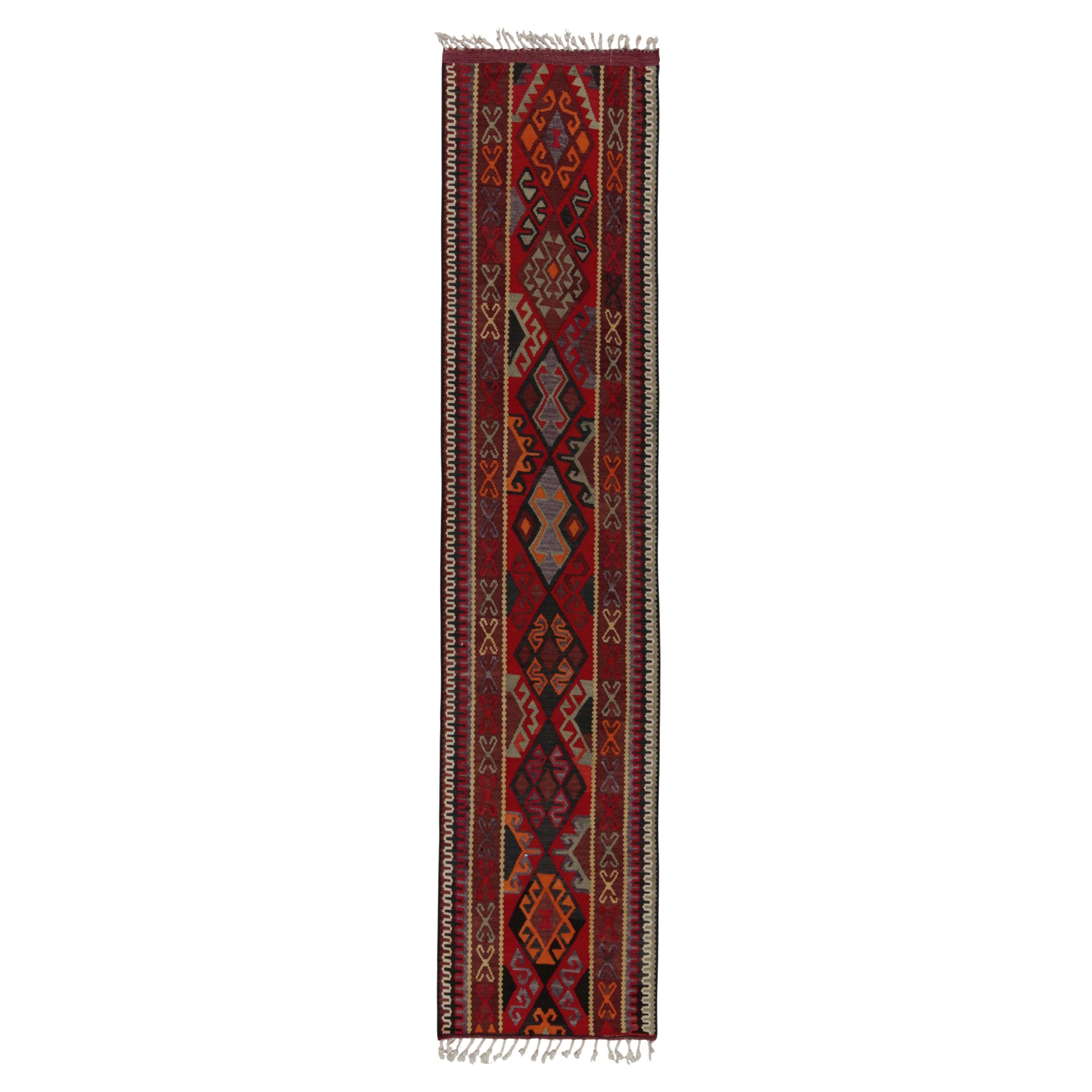 Vintage Tribal Kilim Runner in Red, Brown Geometric Pattern by Rug & Kilim For Sale