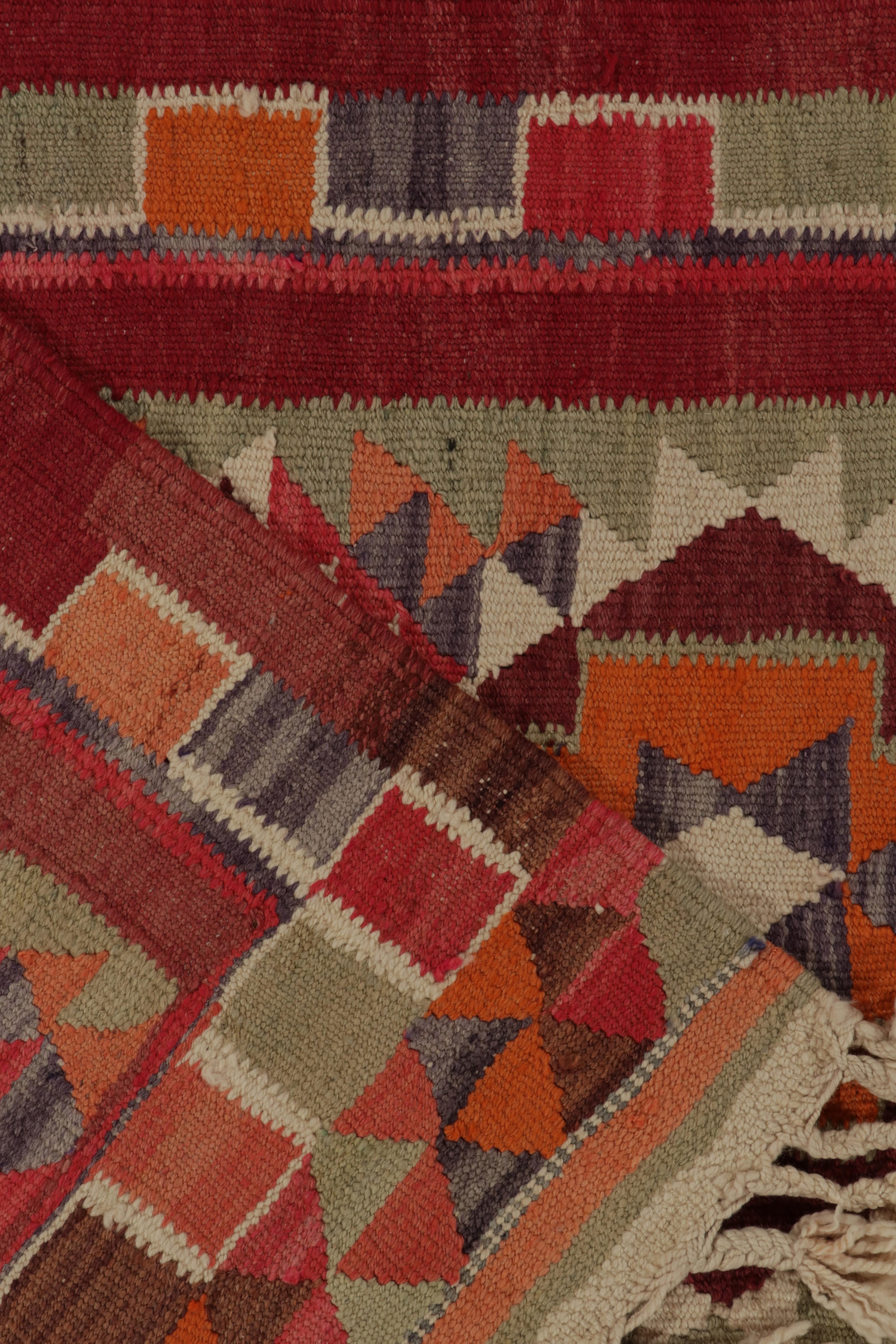 Wool Vintage Tribal Kilim Runner in Red Orange and Geometric Pattern by Rug & Kilim For Sale