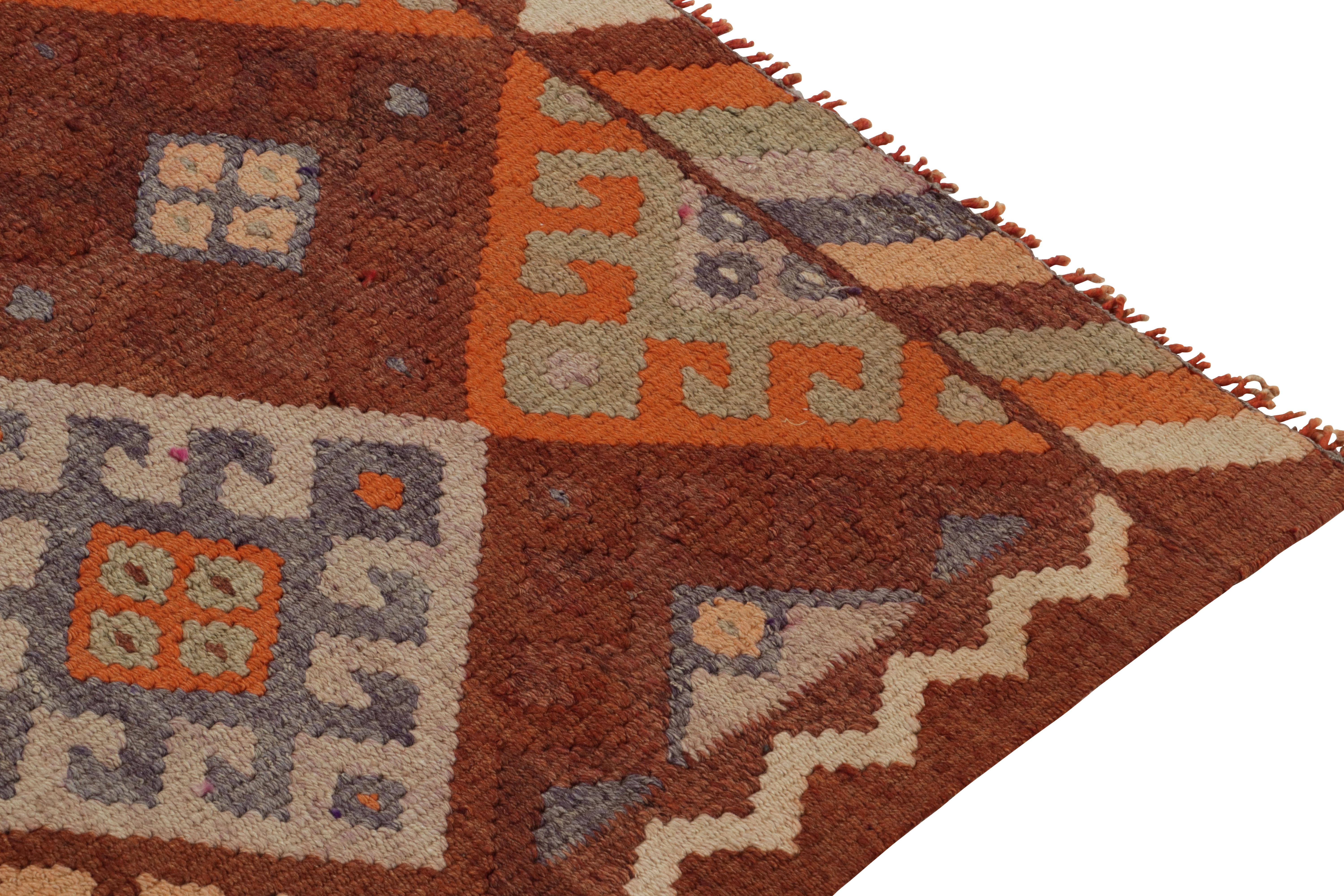 Vintage Tribal Kilim Runner in Rust Brown Geometric Pattern by Rug & Kilim In Good Condition For Sale In Long Island City, NY