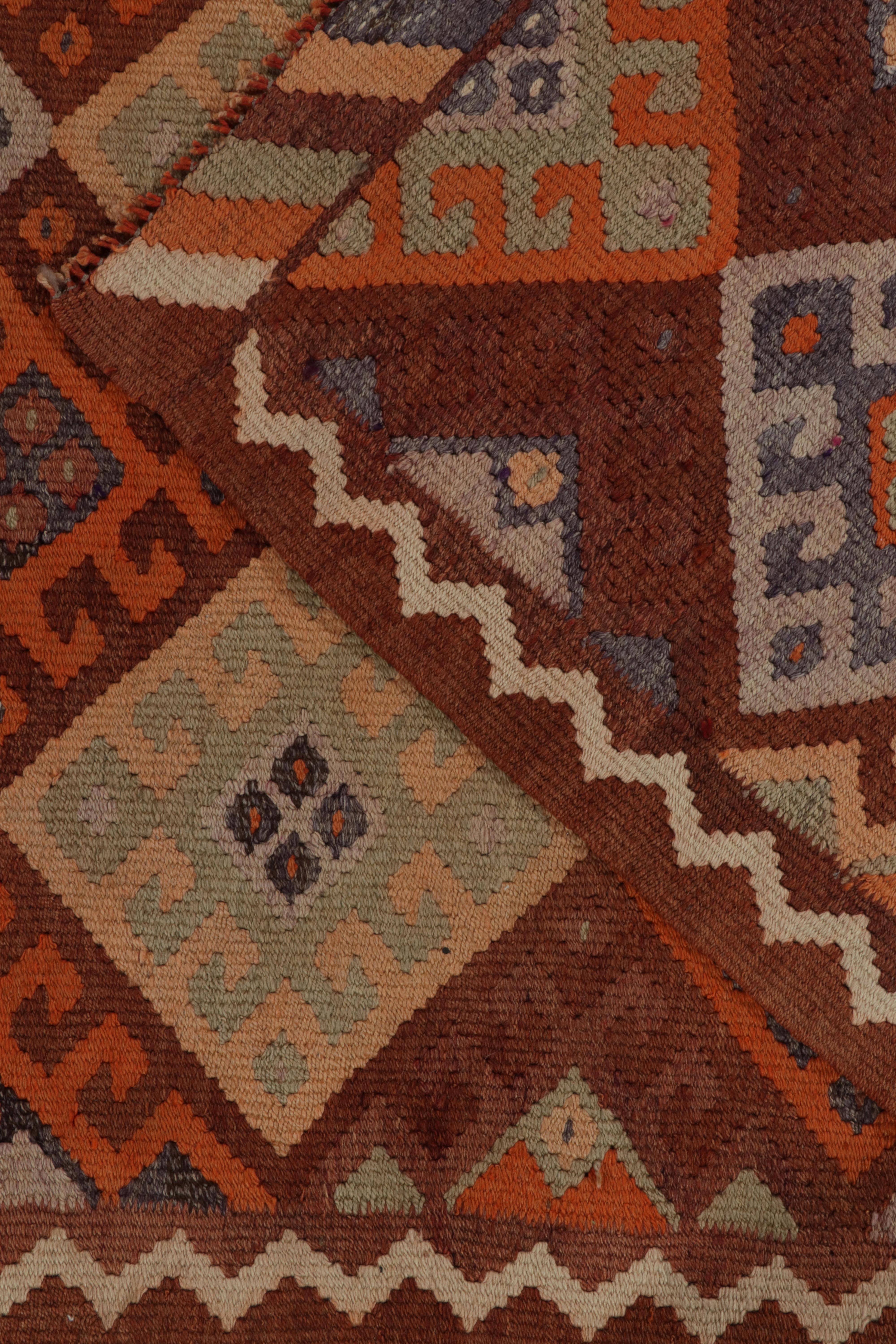 Wool Vintage Tribal Kilim Runner in Rust Brown Geometric Pattern by Rug & Kilim For Sale