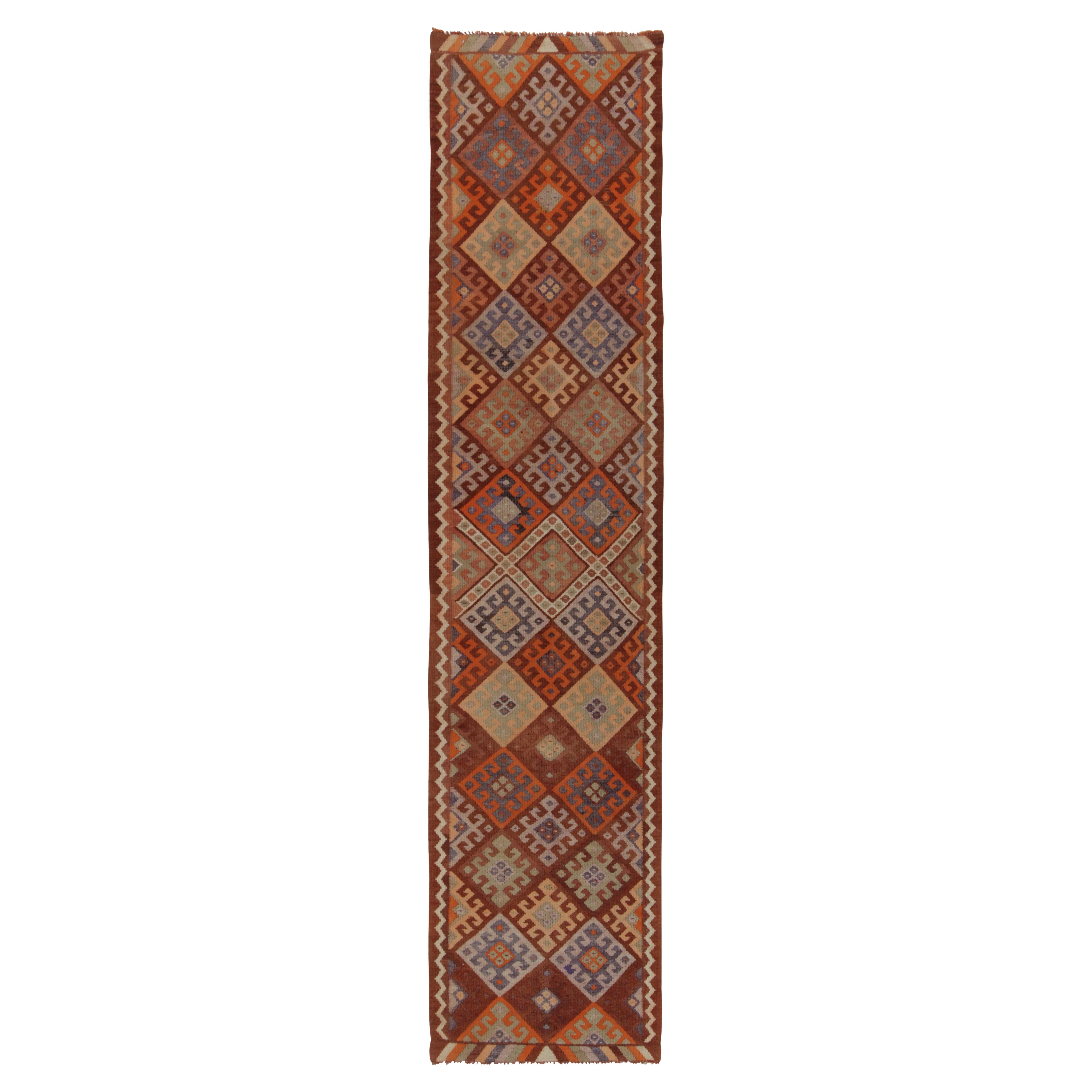 Vintage Tribal Kilim Runner in Rust Brown Geometric Pattern by Rug & Kilim For Sale
