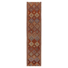 Vintage Tribal Kilim Runner in Rust Brown Geometric Pattern by Rug & Kilim