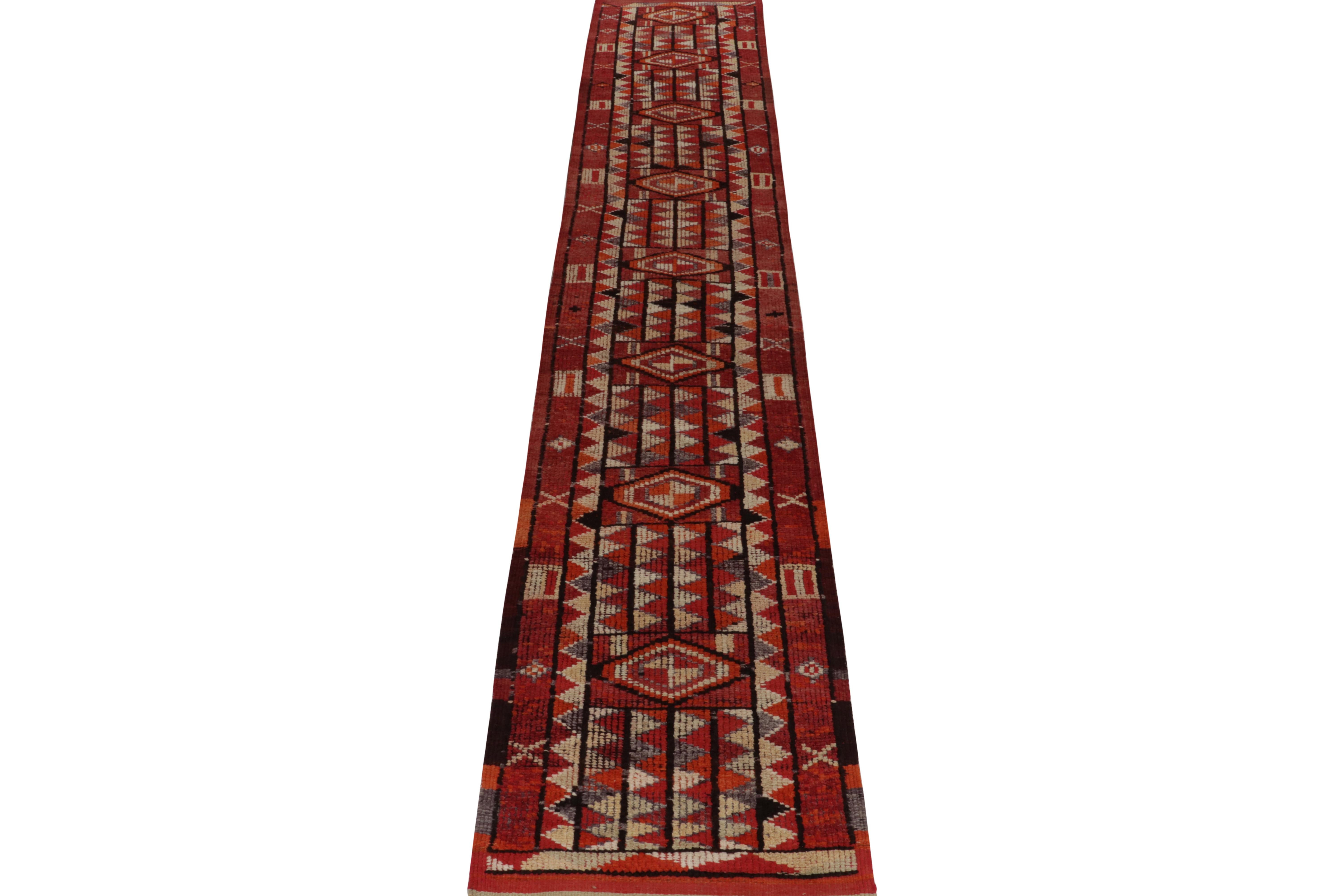 Turkish Vintage Tribal Kilim Runner Red with Vibrant Geometric Patterns by Rug & Kilim For Sale
