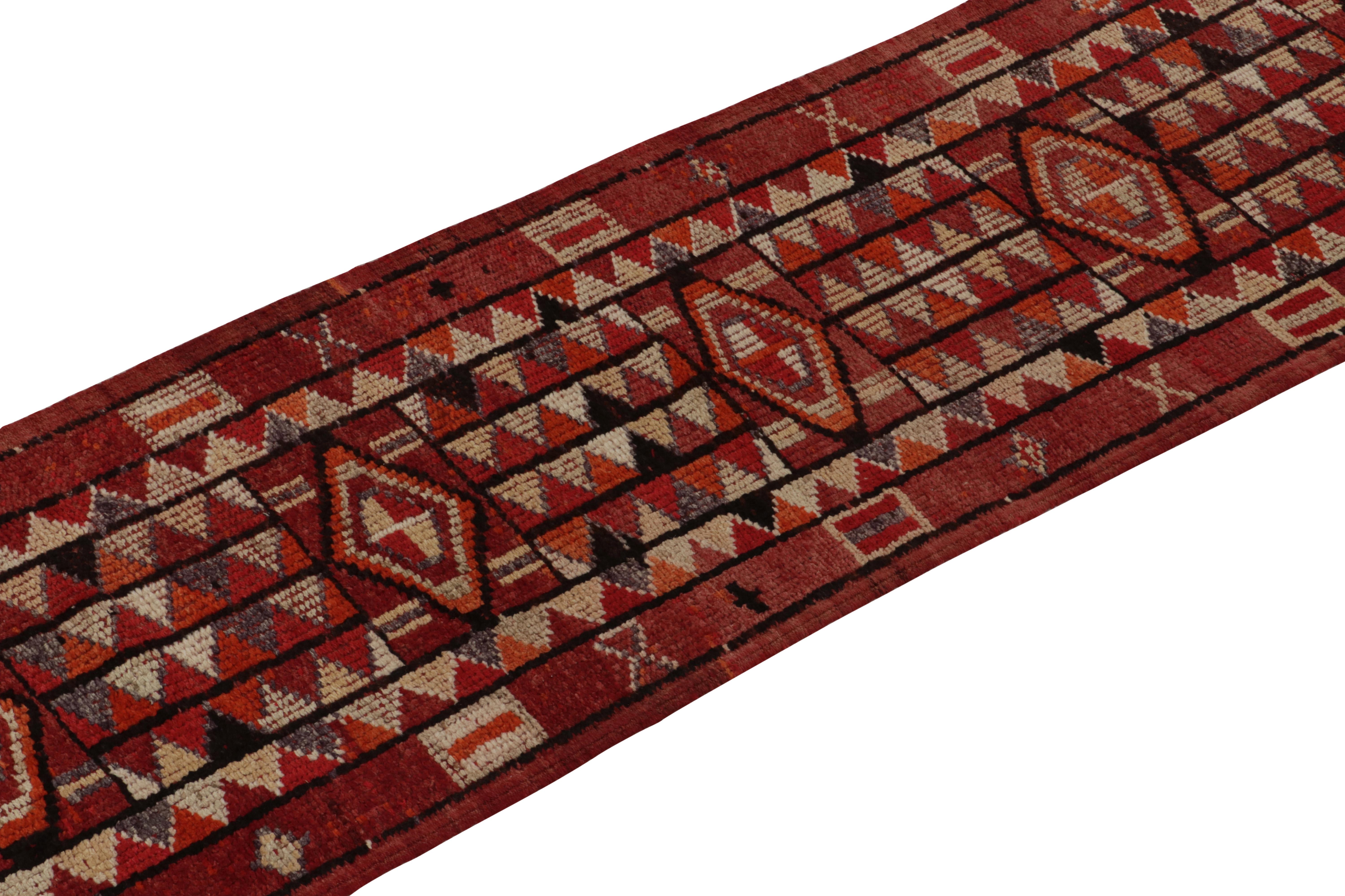 Hand-Knotted Vintage Tribal Kilim Runner Red with Vibrant Geometric Patterns by Rug & Kilim For Sale