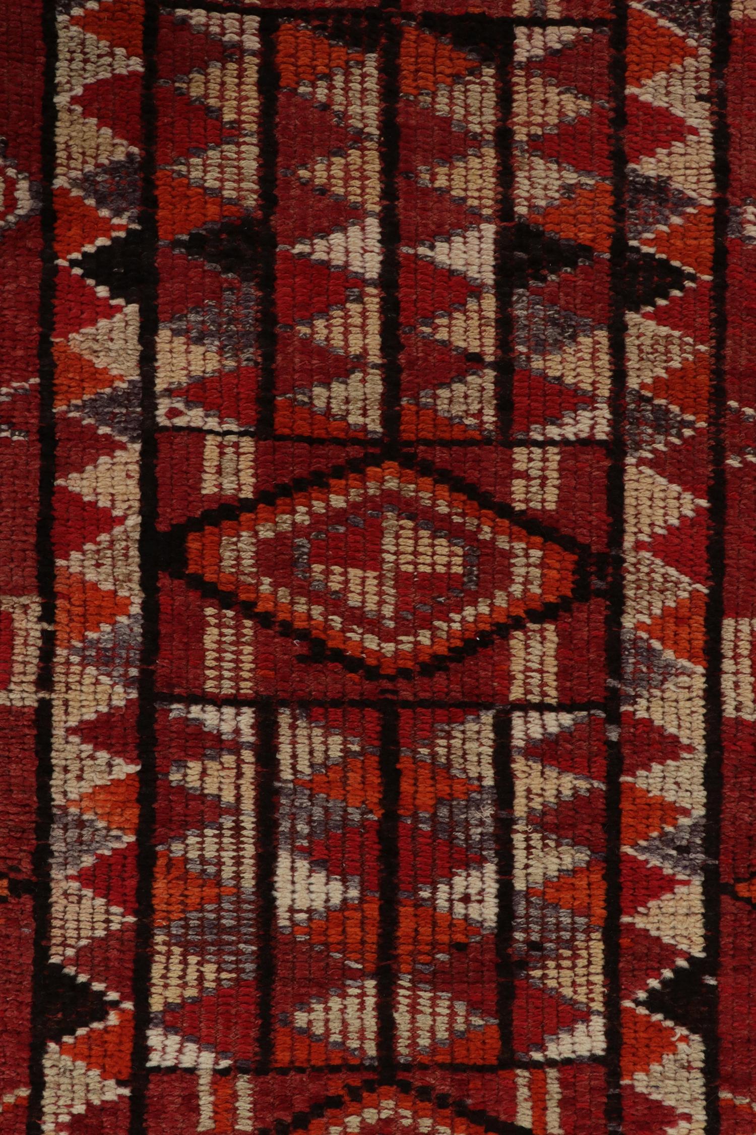 Mid-20th Century Vintage Tribal Kilim Runner Red with Vibrant Geometric Patterns by Rug & Kilim For Sale