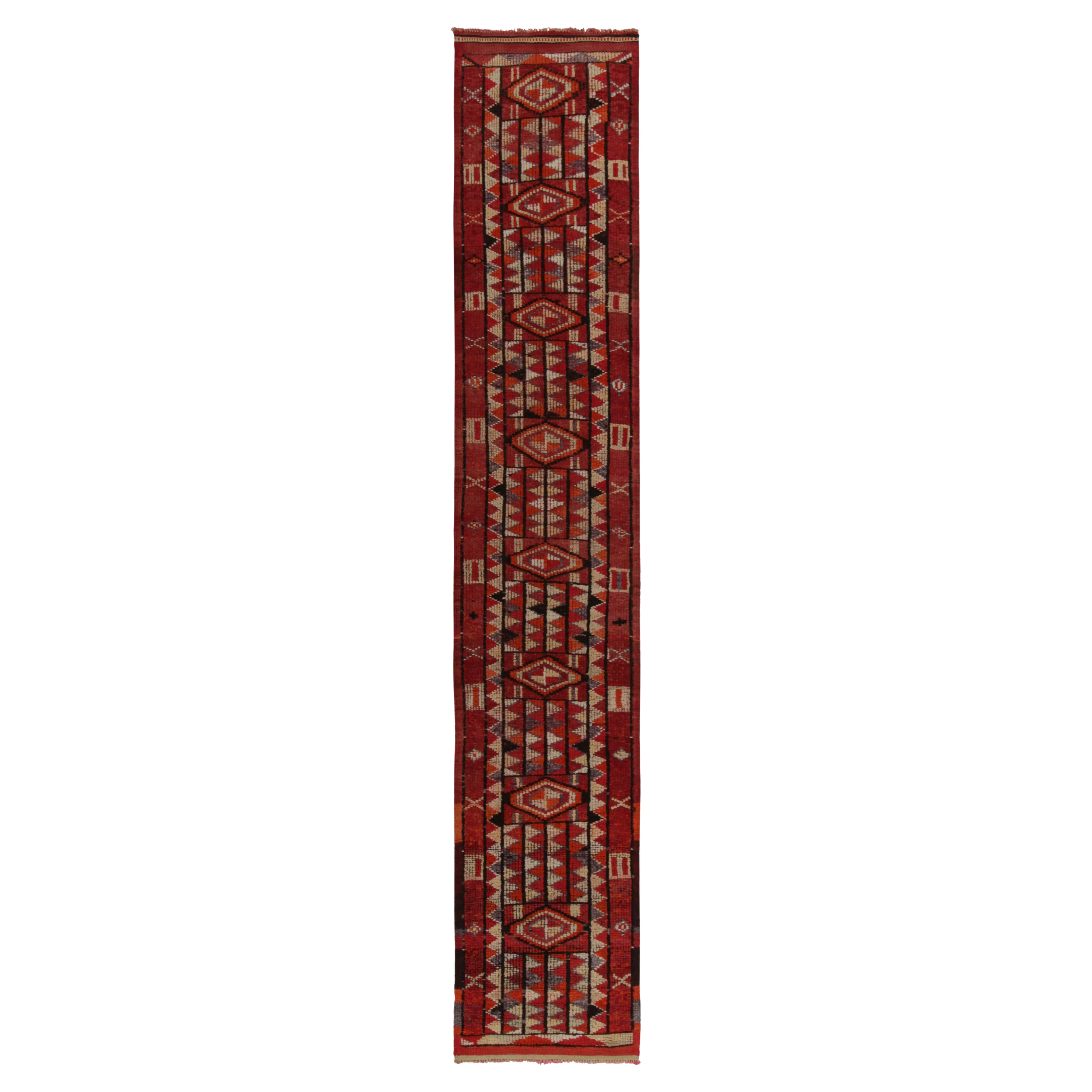 Vintage Tribal Kilim Runner Red with Vibrant Geometric Patterns by Rug & Kilim For Sale