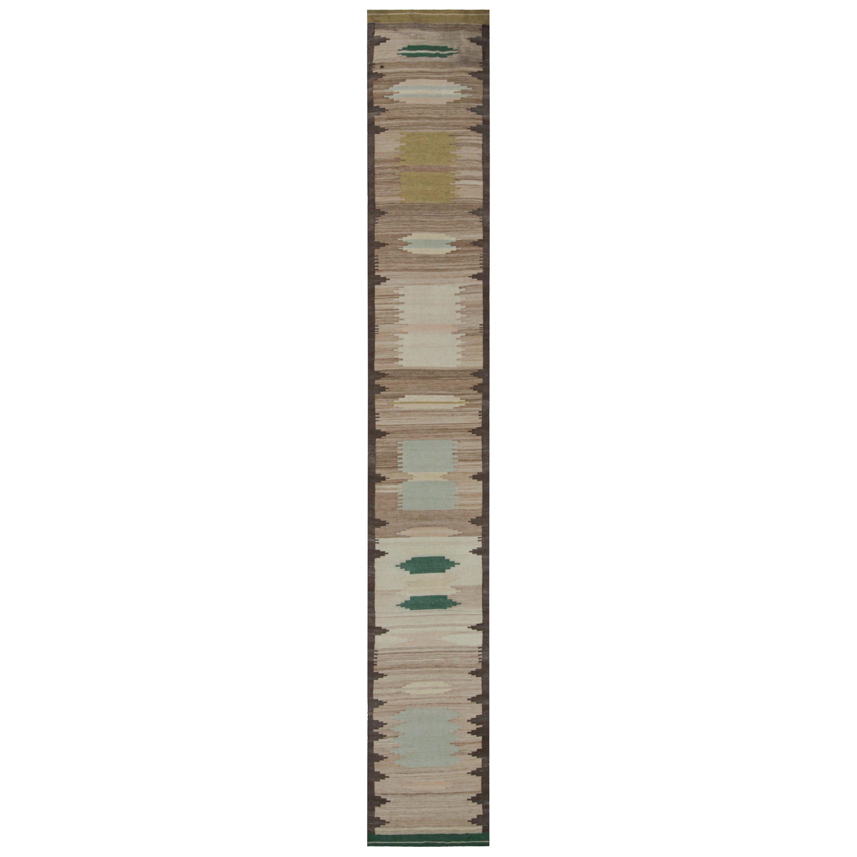 Tappeto tribale vintage Kilim con motivi marroni e blu di Rug & Kilim