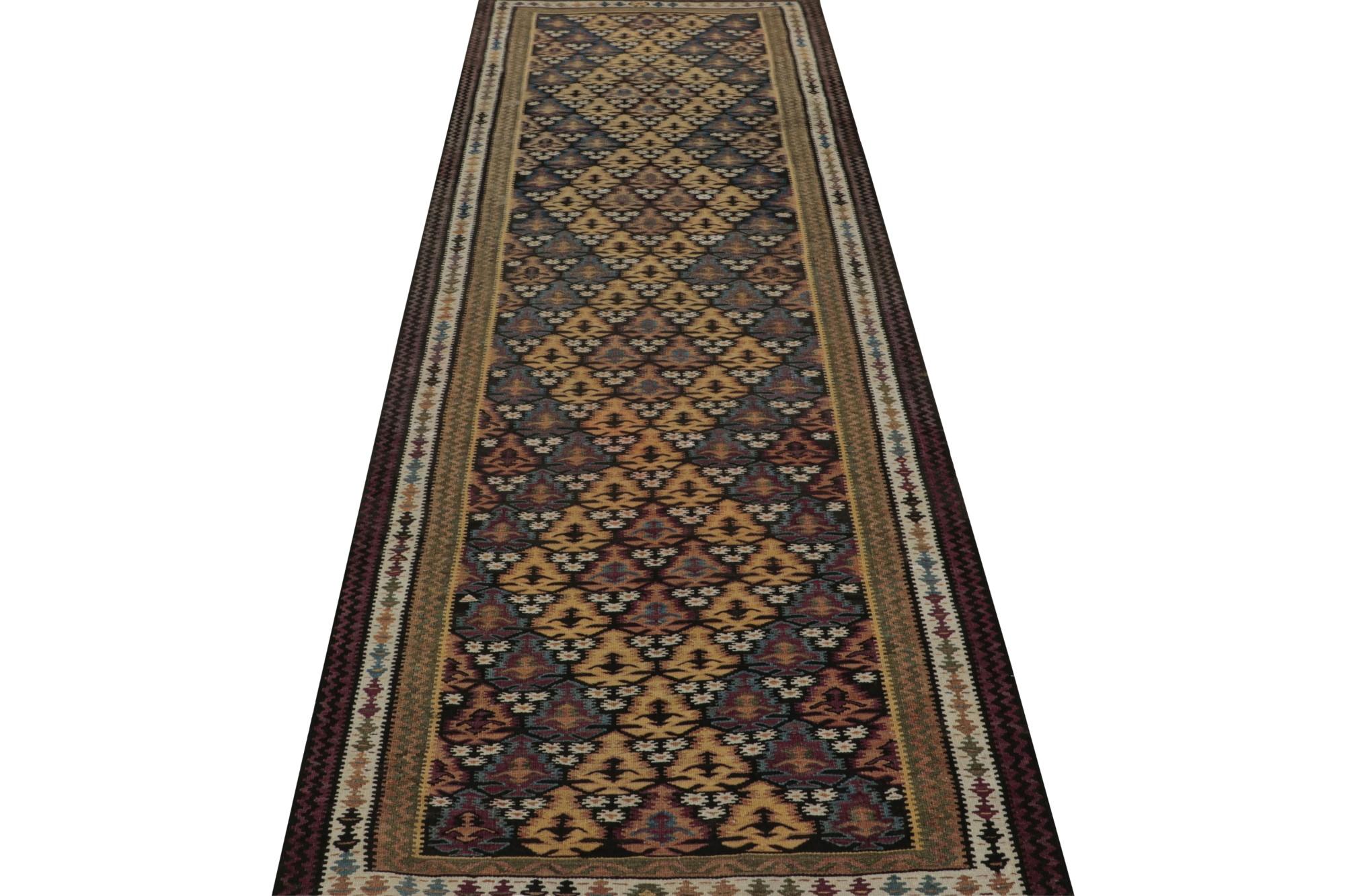 Afghan Vintage Tribal Kilim runner rug with Polychromatic Patterns by Rug & Kilim For Sale