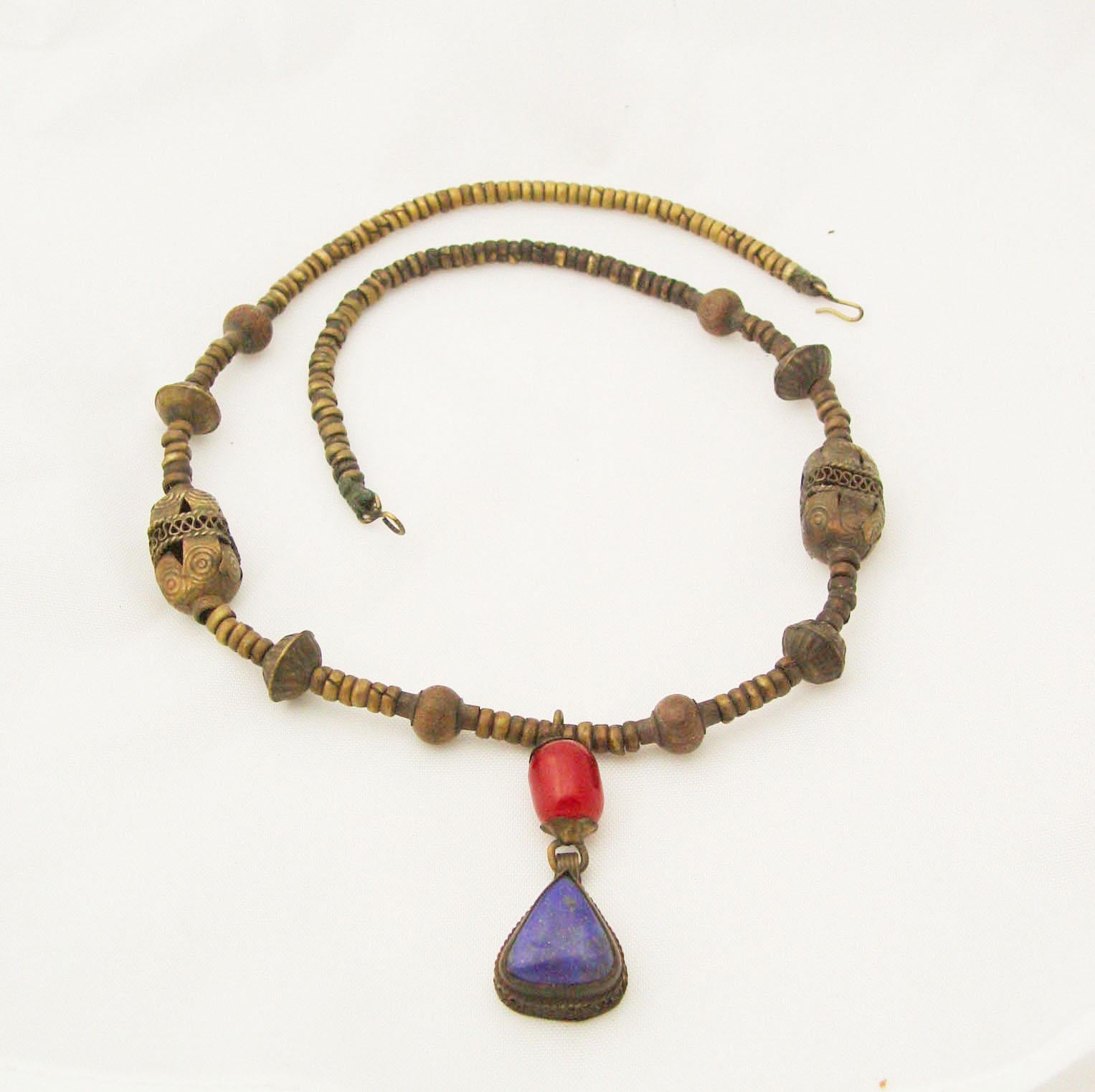 Unknown Vintage Tribal Lapis & Carnelian Necklace For Sale