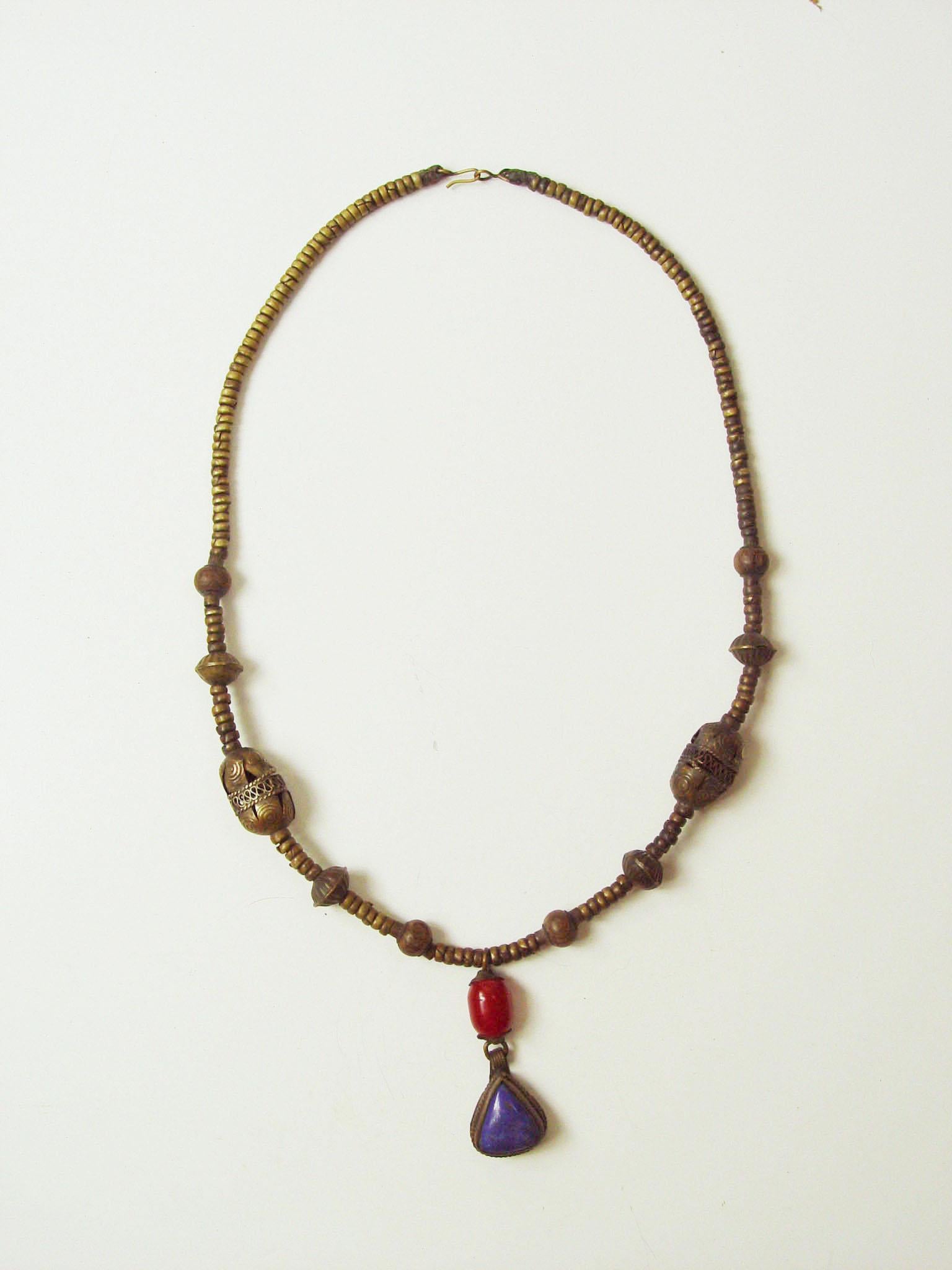 20th Century Vintage Tribal Lapis & Carnelian Necklace For Sale