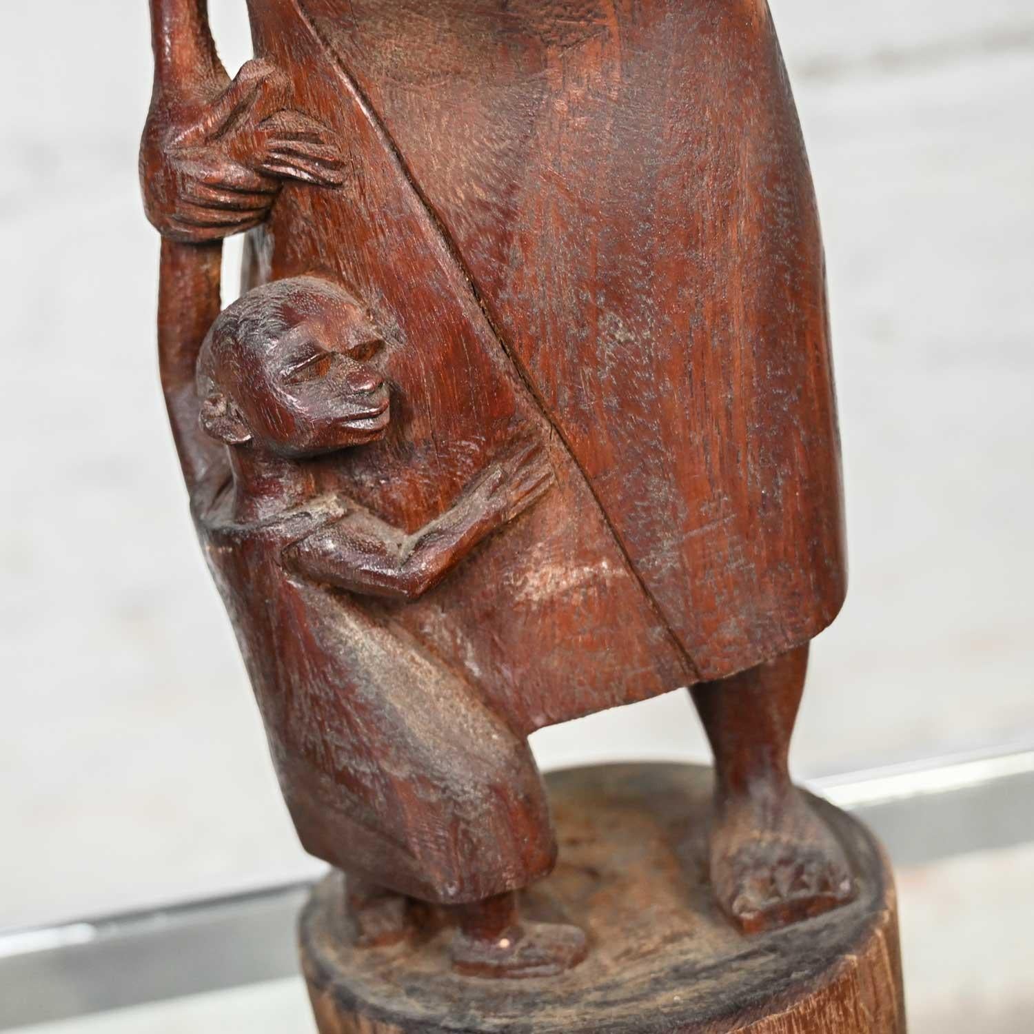 Vintage Tribal Makonde Hand Carved Ebony Wood Art Sculpture Mother & Children 7